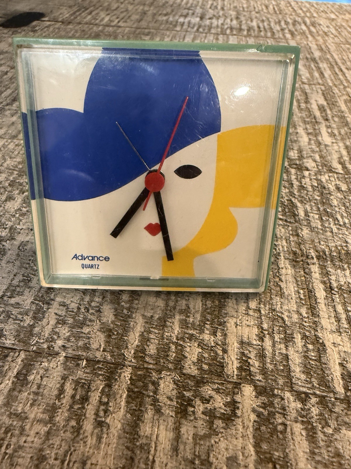 Vintage Square Advance Quart Desk Clock 1980S Pop and Memphis Design Works