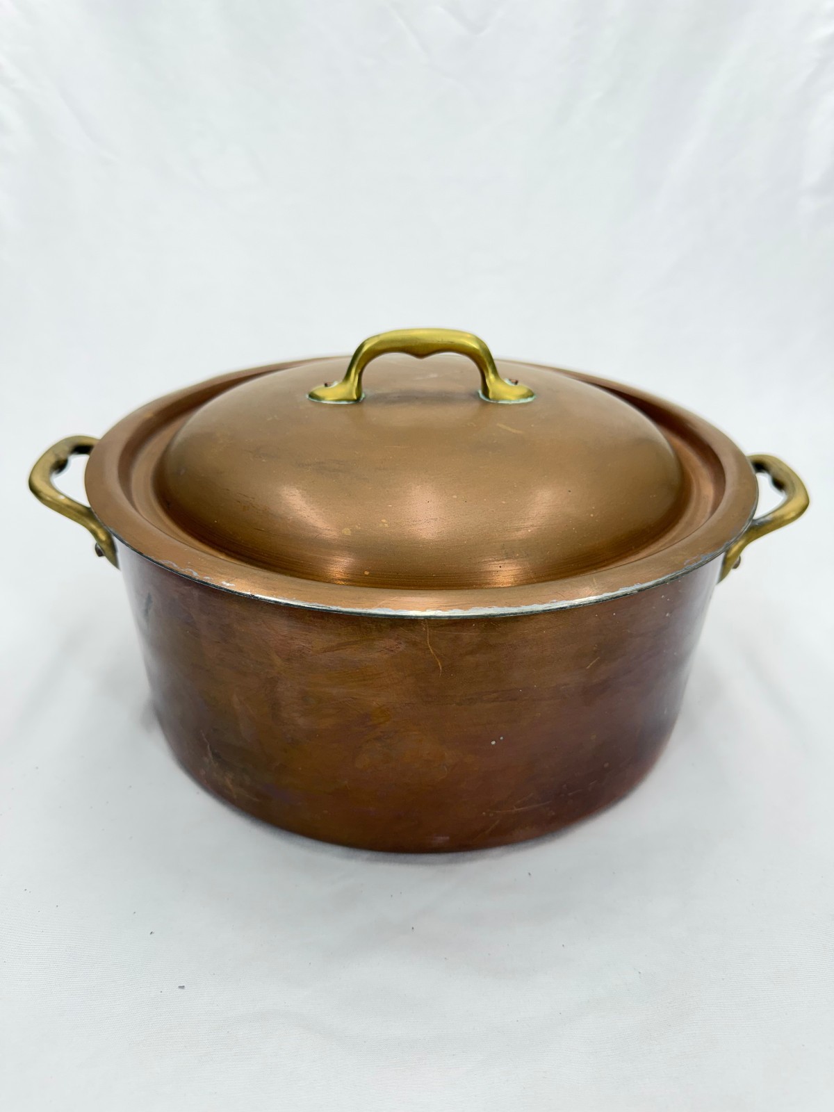 Vintage French Copper Pot with Lid Gaillard Paris 2mm Brass Handles 10.5 Inch