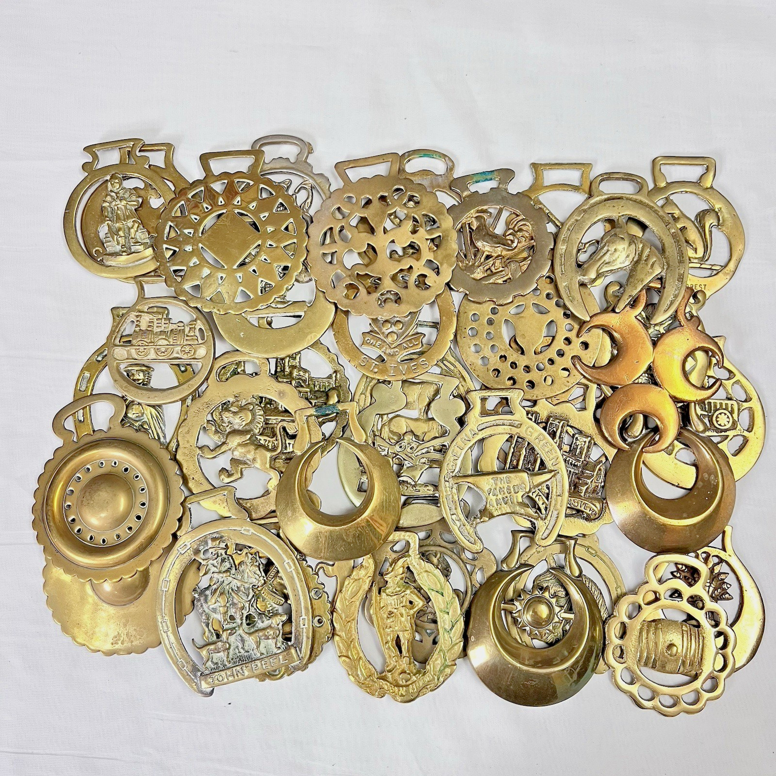 Brass Horse Medallion Lot of 36 Vintage to Antique Souvenir Sun Boss Cow Queen