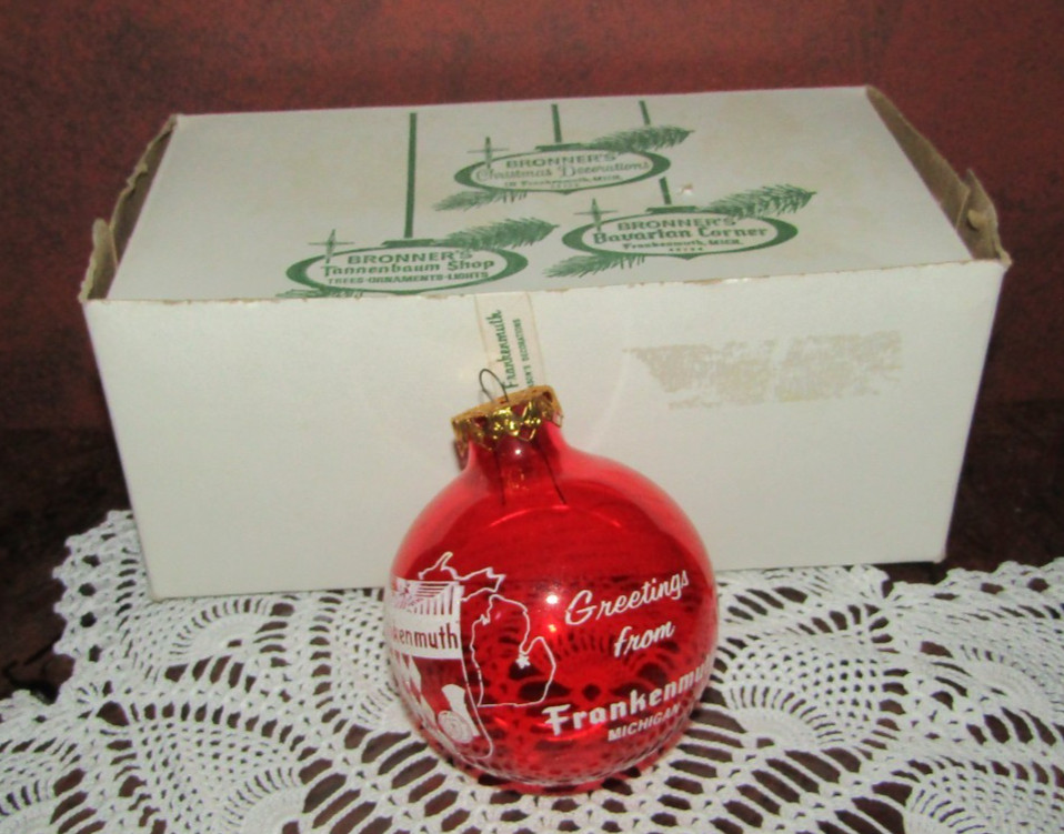 VTG 70\'S RARE LARGE RED FRANKENMUTH CHRISTMAS ORNAMENT FROM BRONNER\'S MICHIGAN