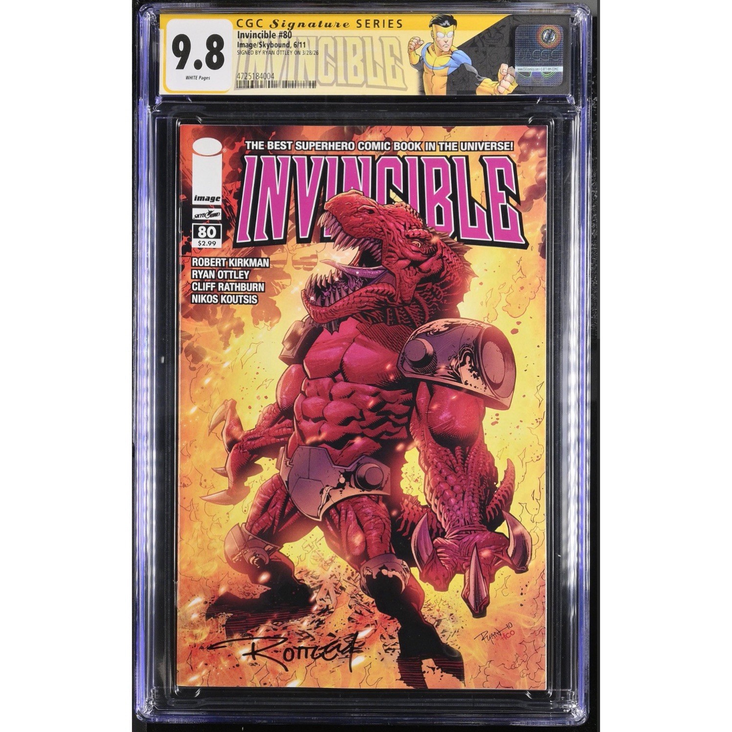 INVINCIBLE #80 - CGC SS 9.8 - 06/2011 - SIGNED BY RYAN OTTLEY DINOSAURUS AMAZON INVINCIBLE #80 - CGC SS 9.8 - 06/2011 - SIGNED BY RYAN OTTLEY DINOSAURUS AMAZON