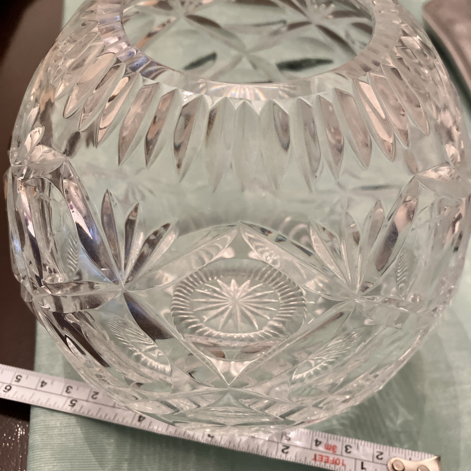 AMERICAN BRILLIANT  Crystal Bowl 6+ Starburst Fan Diamond fine Detail ROUND Vase