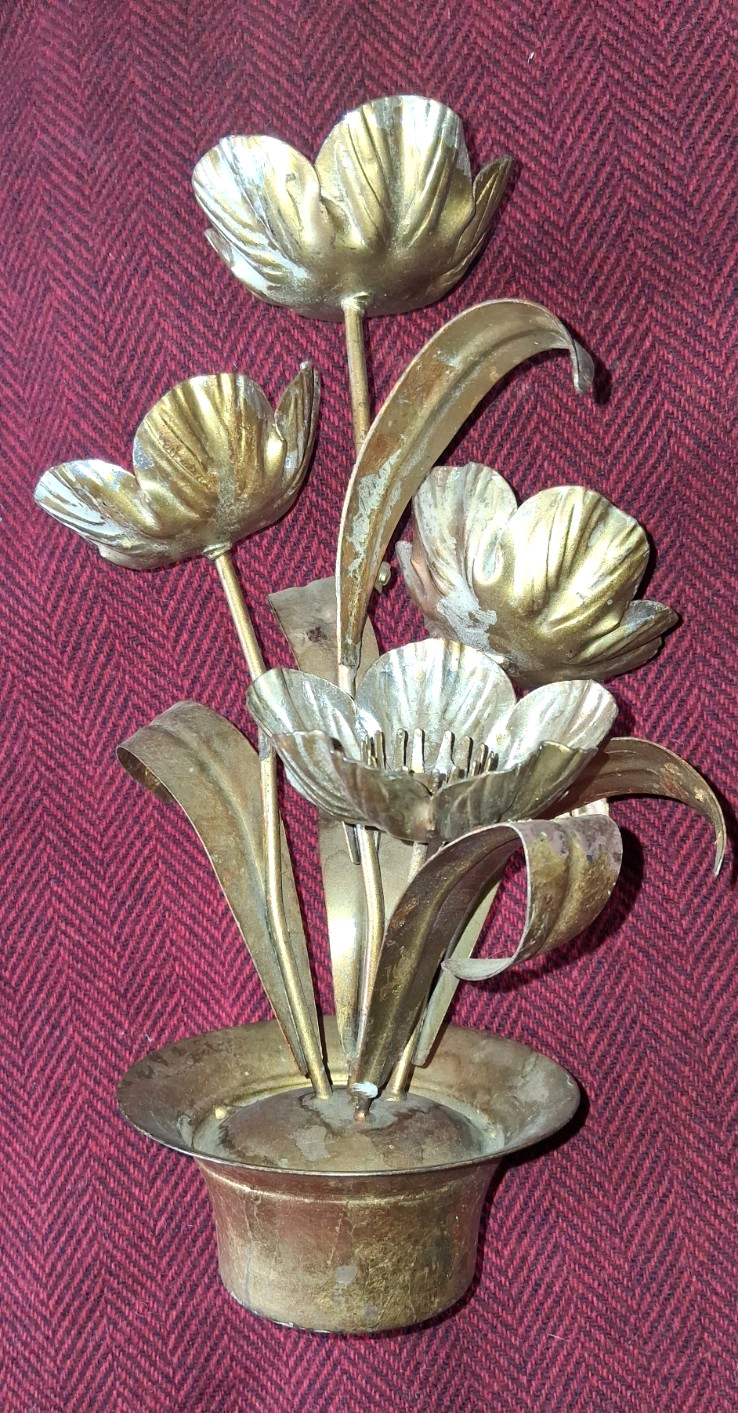 VTG MCM Hollywood Regency Flower Sculpture Florentia Italy Label 10 1/2