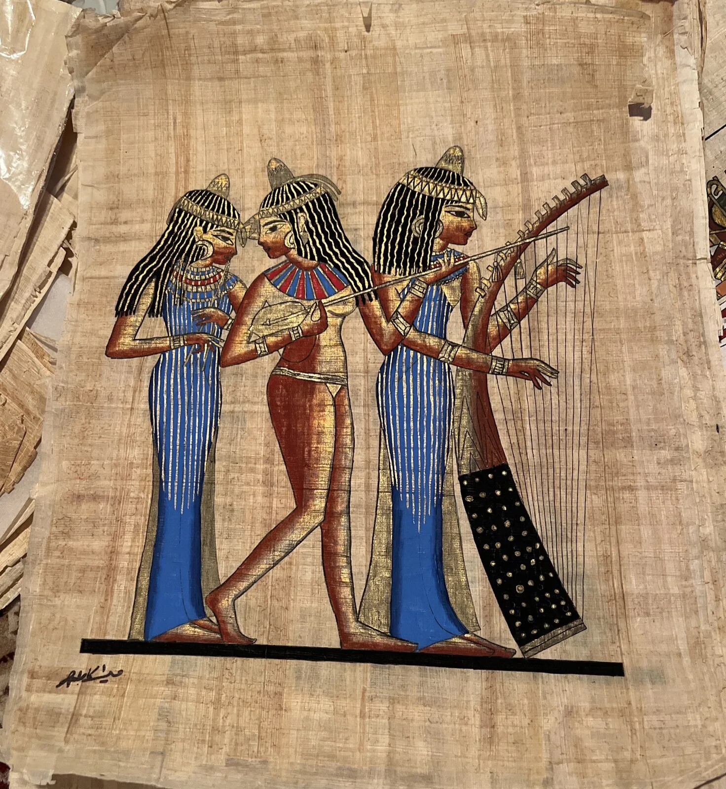 Authentic Hand Painted Ancient Egyptian Papyrus,  Replica From Temple walls