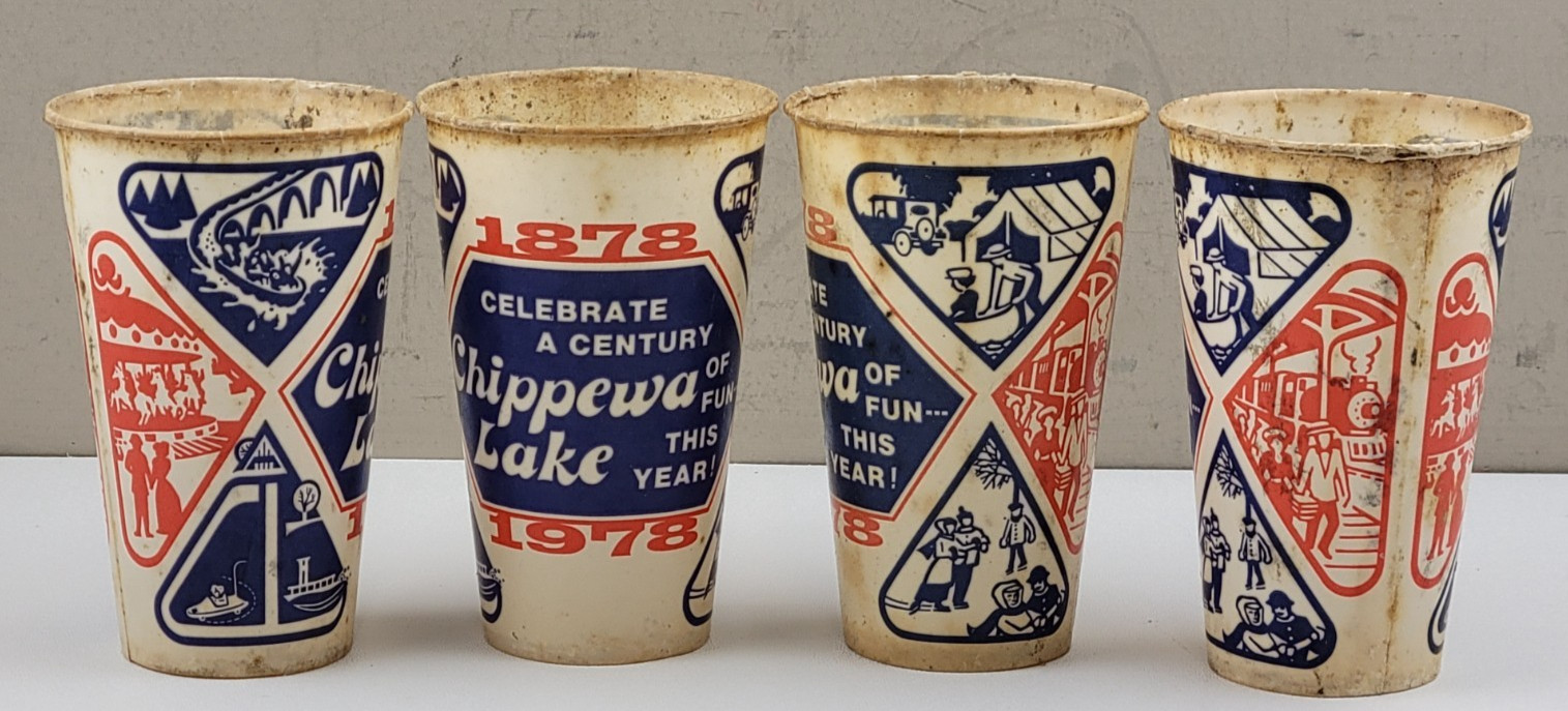 Vintage Chippewa Lake Amusement Park Century Waxed Paper Soda Pop Cups Lot of 4