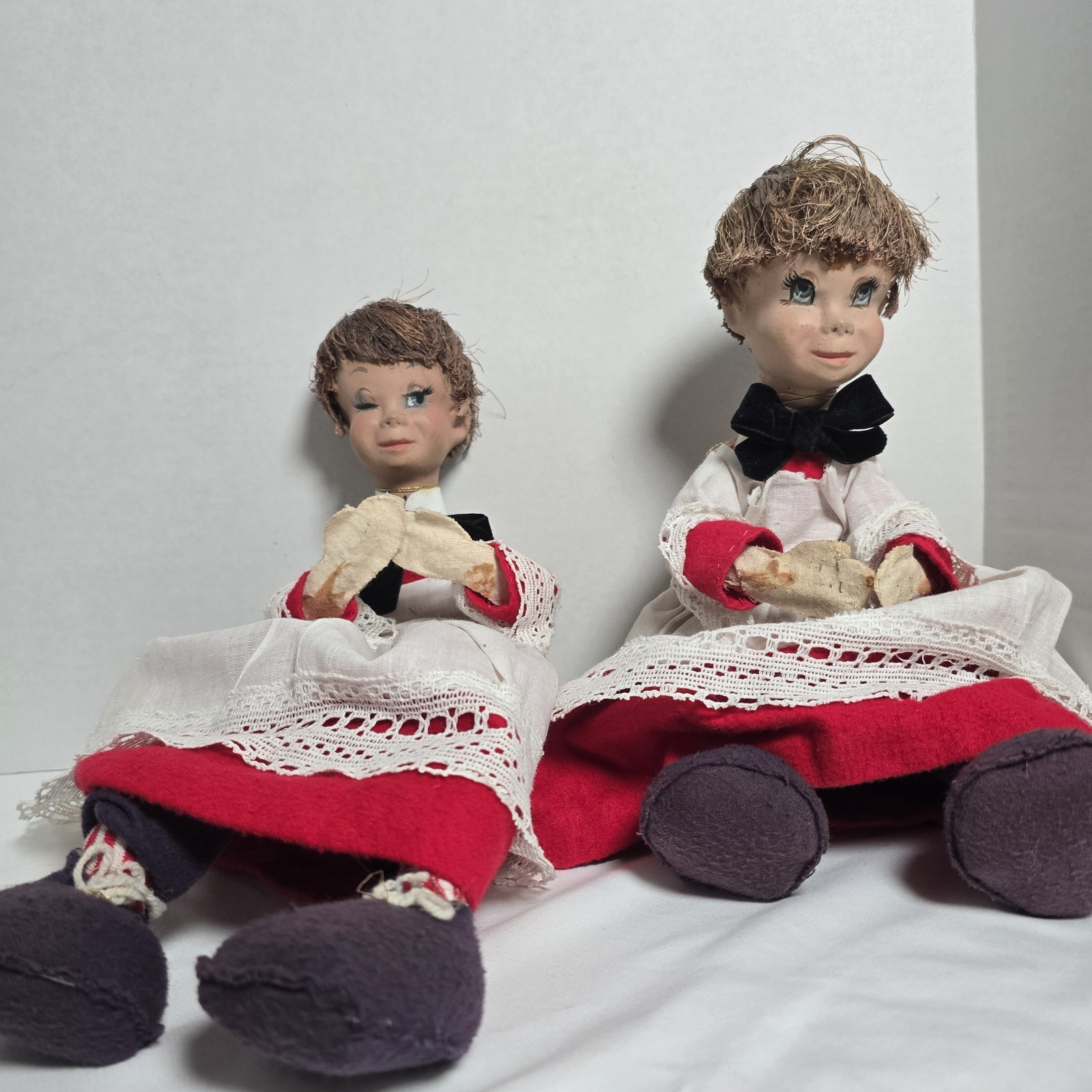 Vintage OOAK Rubber Face Wire Body Coco Hair Choir/Altar Boys Set of 2 Christmas Vintage OOAK Rubber Face Wire Body Coco Hair Choir/Altar Boys Set of 2 Christmas