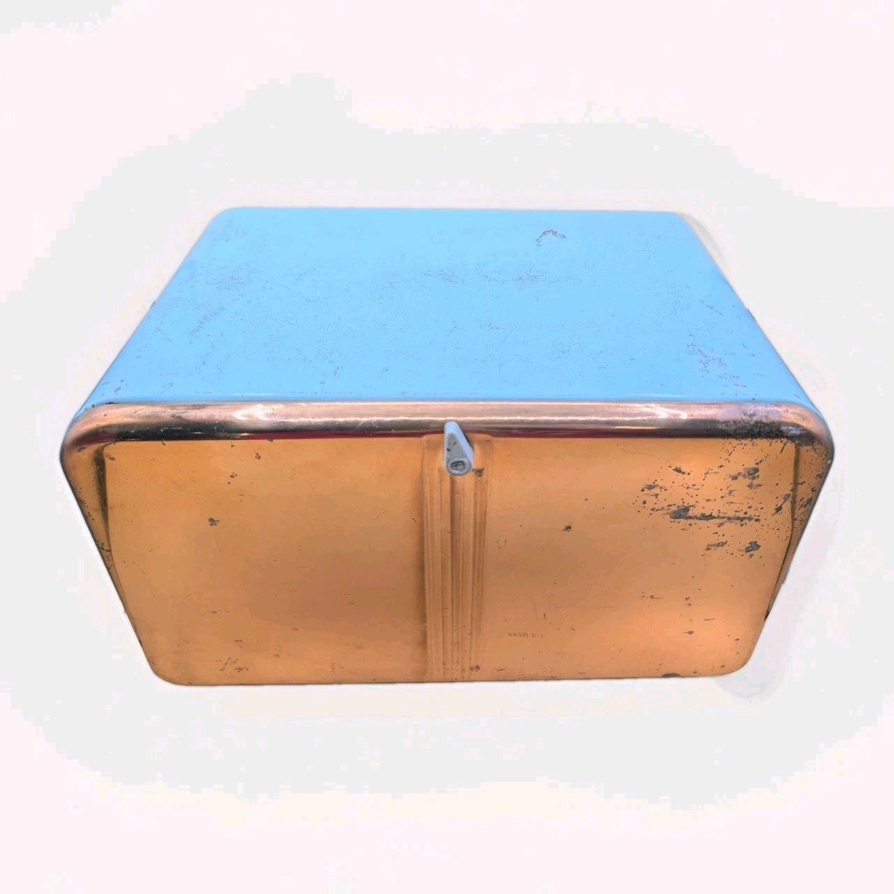 Vintage 1950s Mid Century Turquoise & Copper Beauty Box Metal Kitchen Bread Box Vintage 1950s Mid Century Turquoise & Copper Beauty Box Metal Kitchen Bread Box