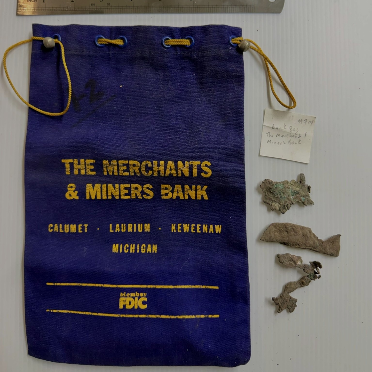 Vtg Merchants Miners Bank Bag Calumet Keweenaw MI Native Copper Mine Relic Vtg Merchants Miners Bank Bag Calumet Keweenaw MI Native Copper Mine Relic