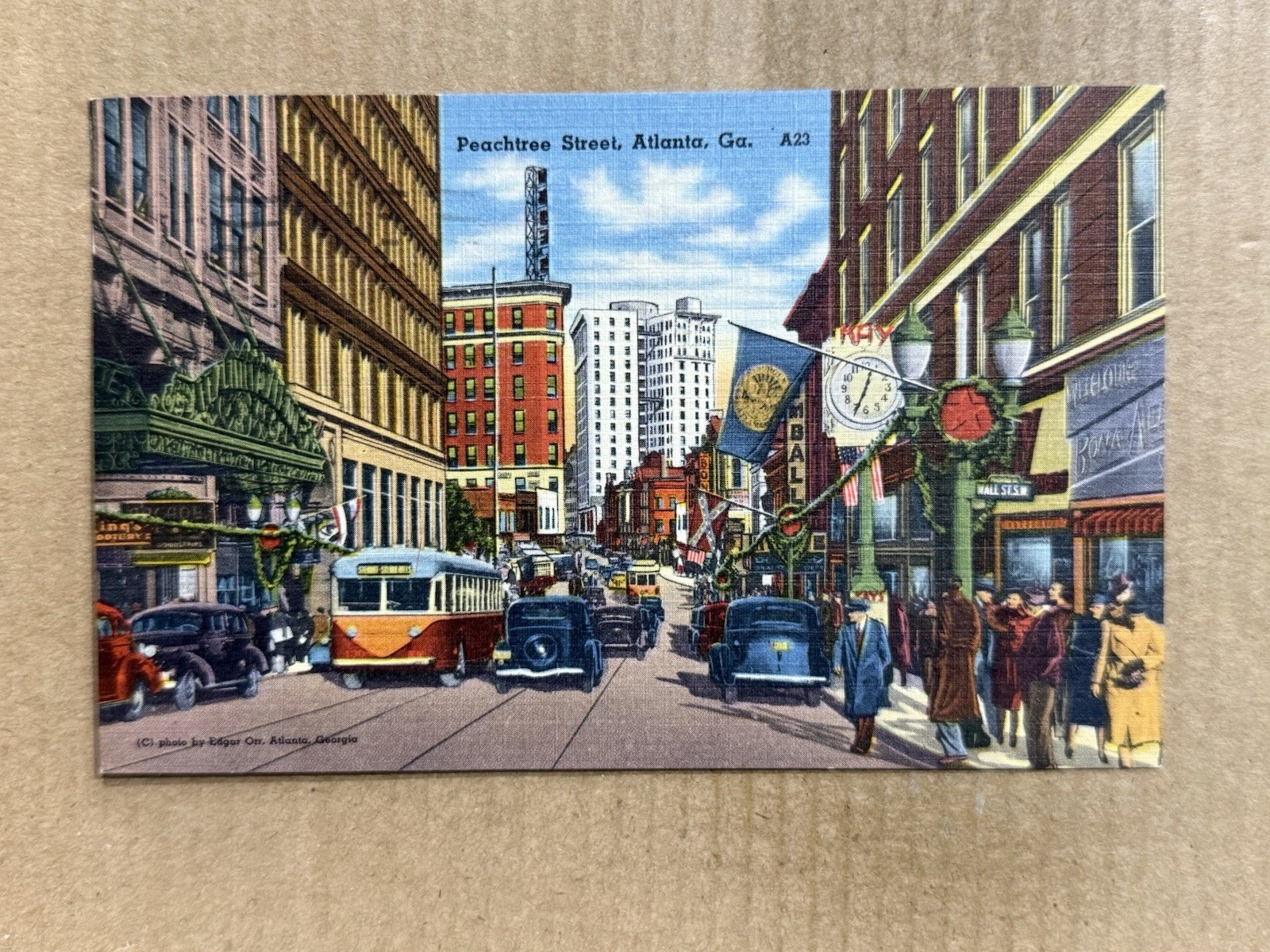 Postcard Atlanta GA Georgia Peachtree Street Trolley Vintage PC