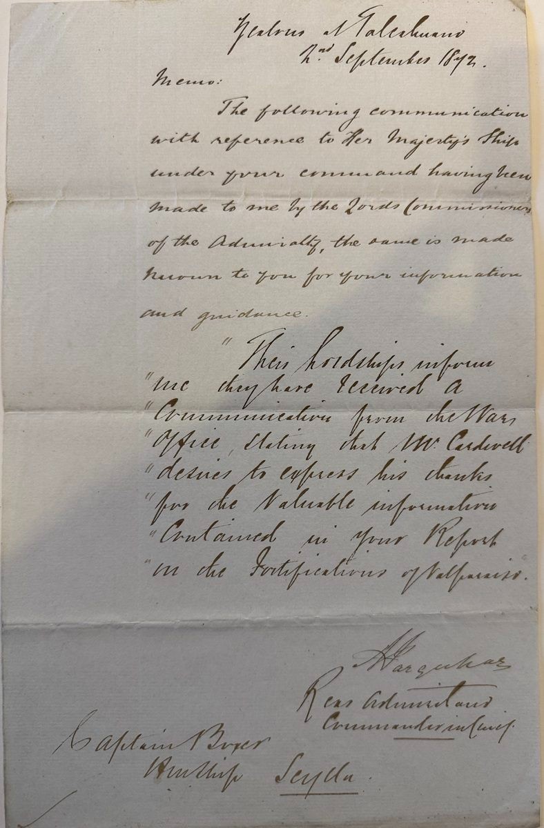 Rear Admiral Sir Arthur Farquhar- 8x12.75 Historical Document Signed in 1842