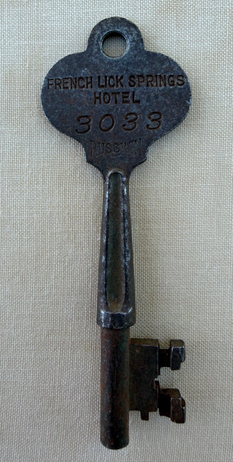 Antique c.1930s French Lick Springs Hotel Room 3033 RUSSWIN Skeleton Key 3-1/2”
