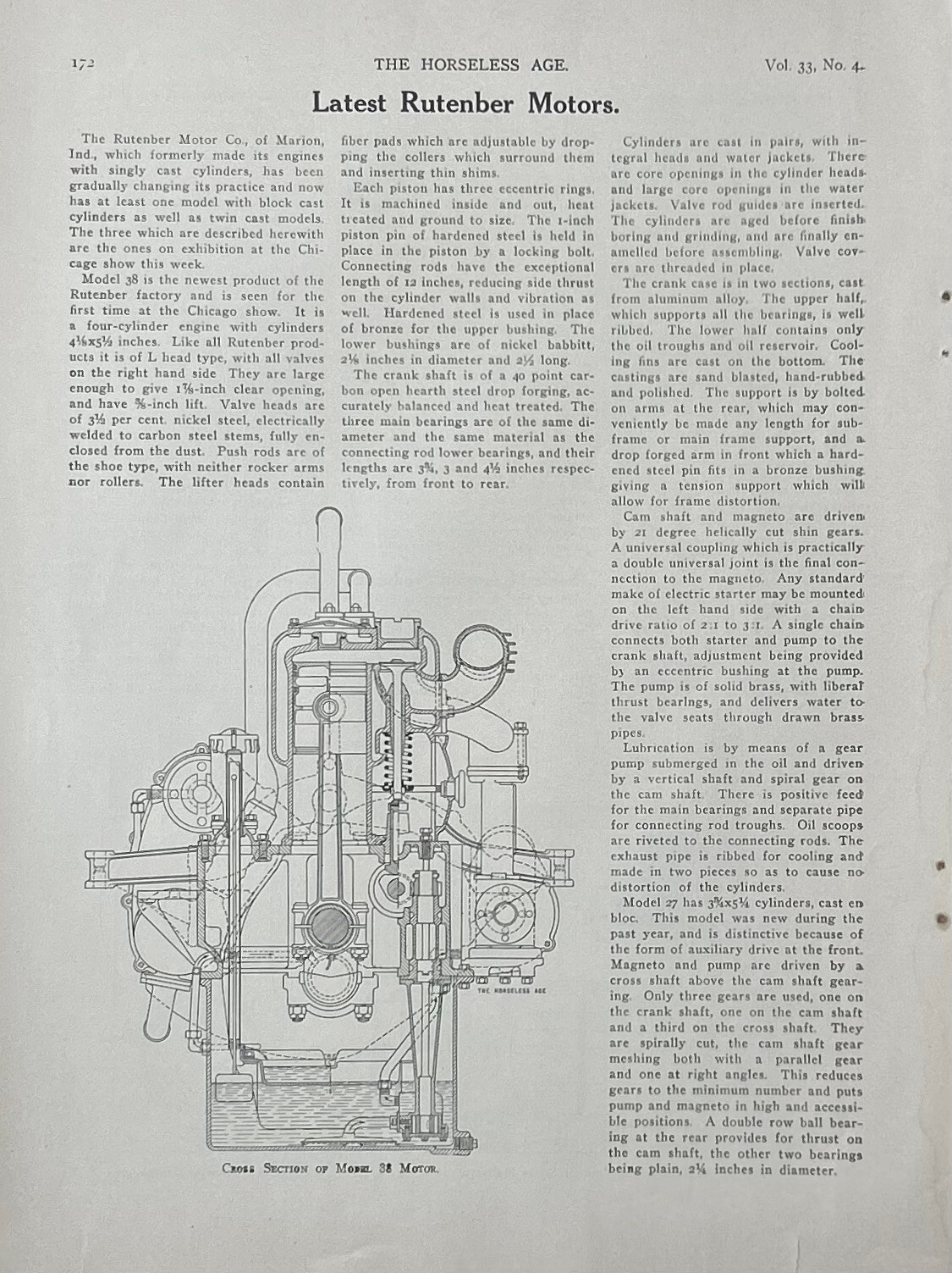 1914 Report Rutenber Motor Co Marion IN Models 38 & 27 Four Cylinder Motors 1914 Report Rutenber Motor Co Marion IN Models 38 & 27 Four Cylinder Motors