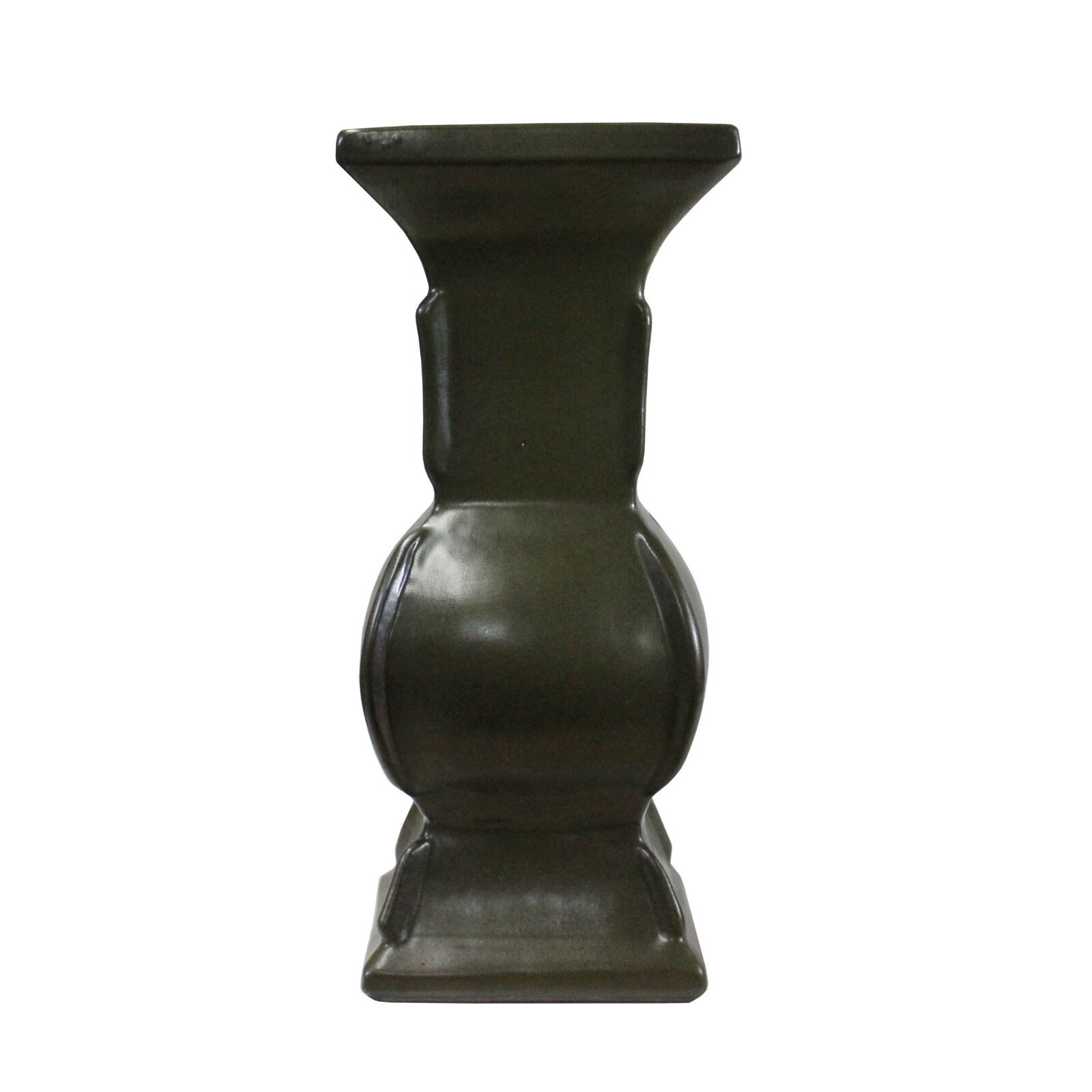 Chinese Handmade Dark Olive Army Green Ceramic Accent Vase ws348
