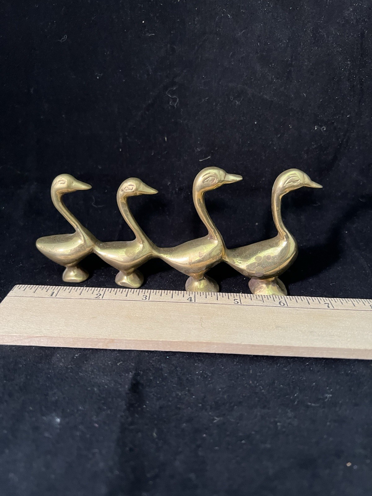 Vintage 4 Ducks In A Row Geese Solid Brass Figurine
