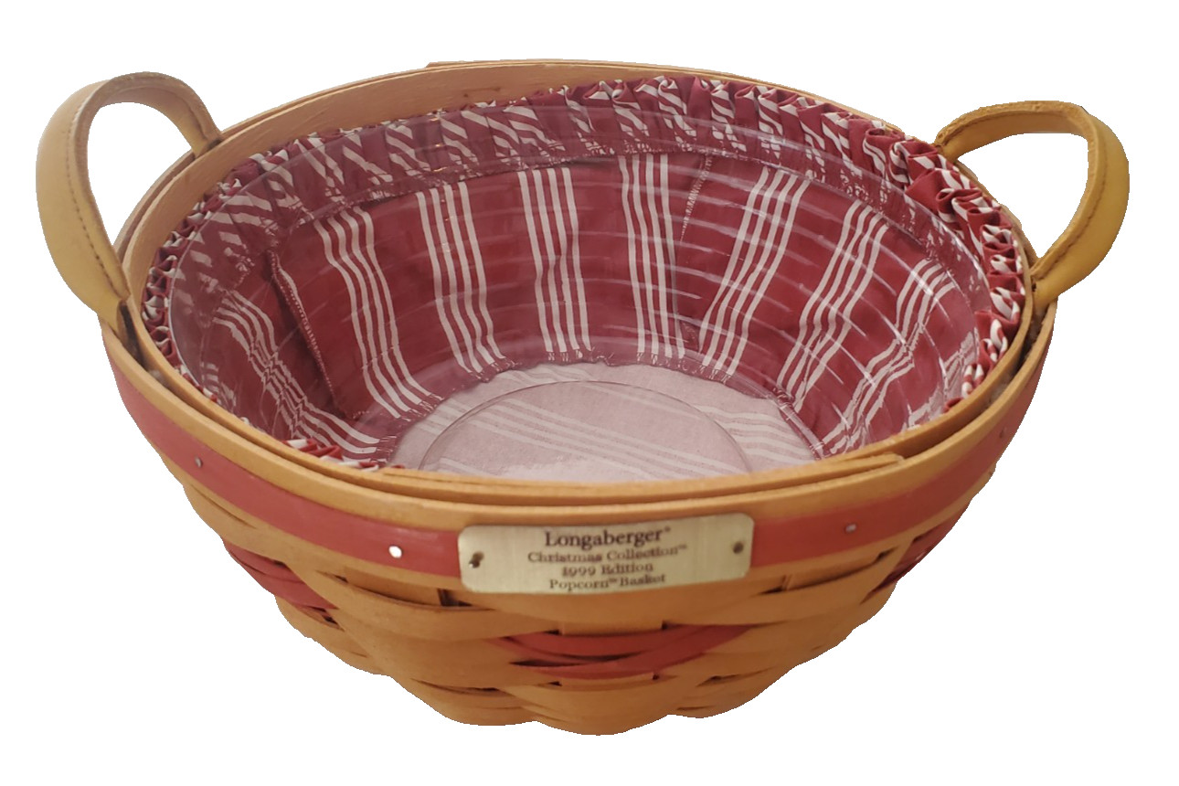 VTG LONGABERGER 1999 POPCORN BASKET CHRISTMAS COLLECTION CLOTH & PLASTIC LINERS VTG LONGABERGER 1999 POPCORN BASKET CHRISTMAS COLLECTION CLOTH & PLASTIC LINERS