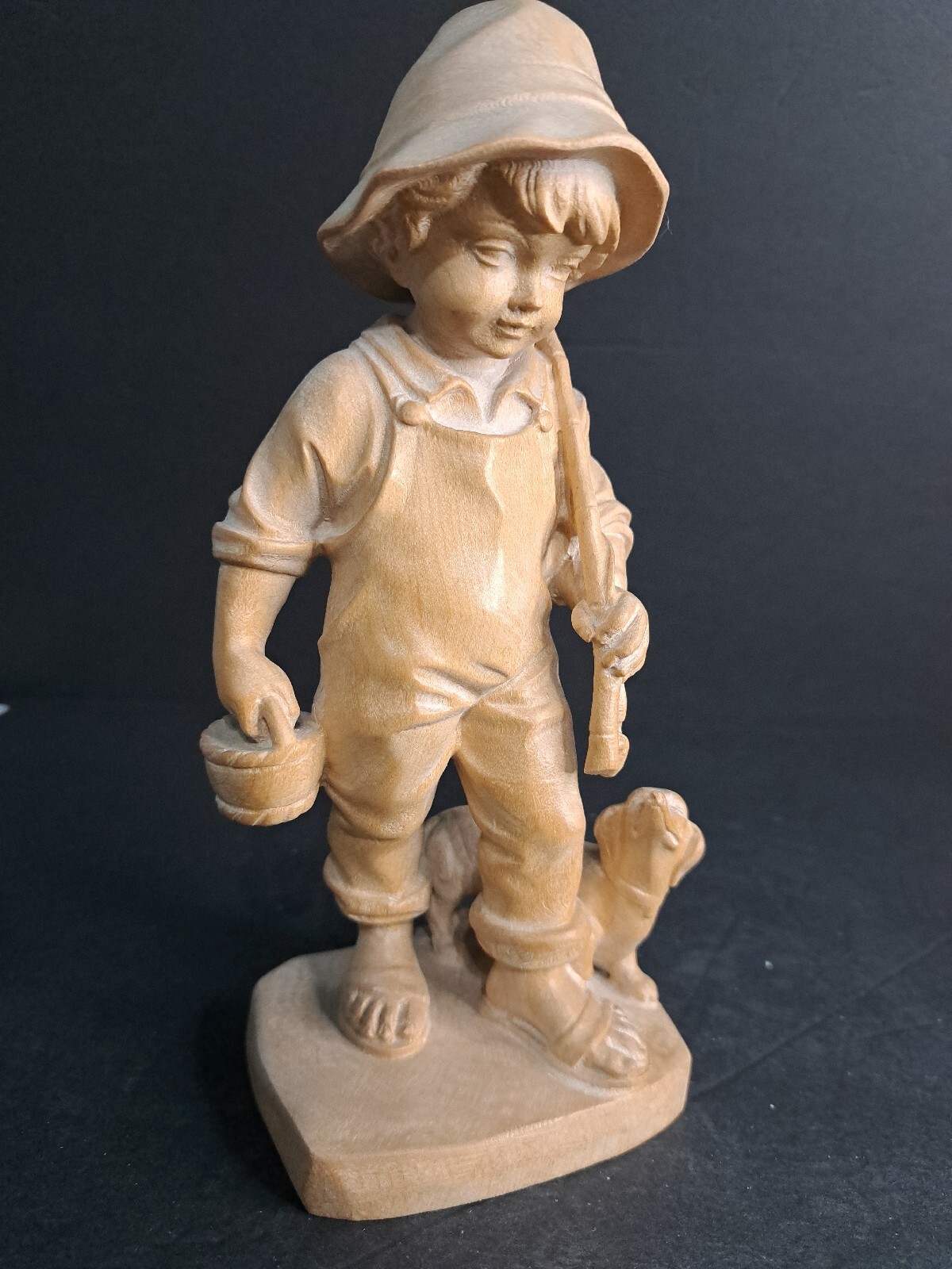 Wood Carving Boy Going Fishing With Dog By Toni Baur Germany Handcrafted Wood Carving Boy Going Fishing With Dog By Toni Baur Germany Handcrafted