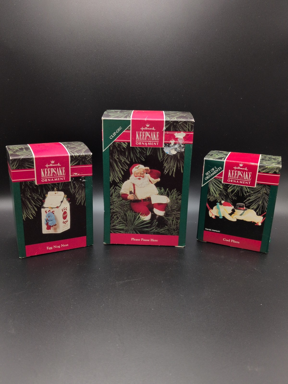 Vintage 1992 Hallmark Keepsake Ornament Lot of 3 - Santa Coca Cola Cool Fliers