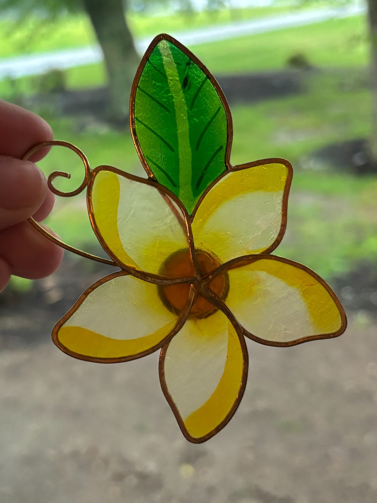 Stained Glass Suncatcher Yellow Plumeria Flower Thin Frosted Refrigerator Magnet