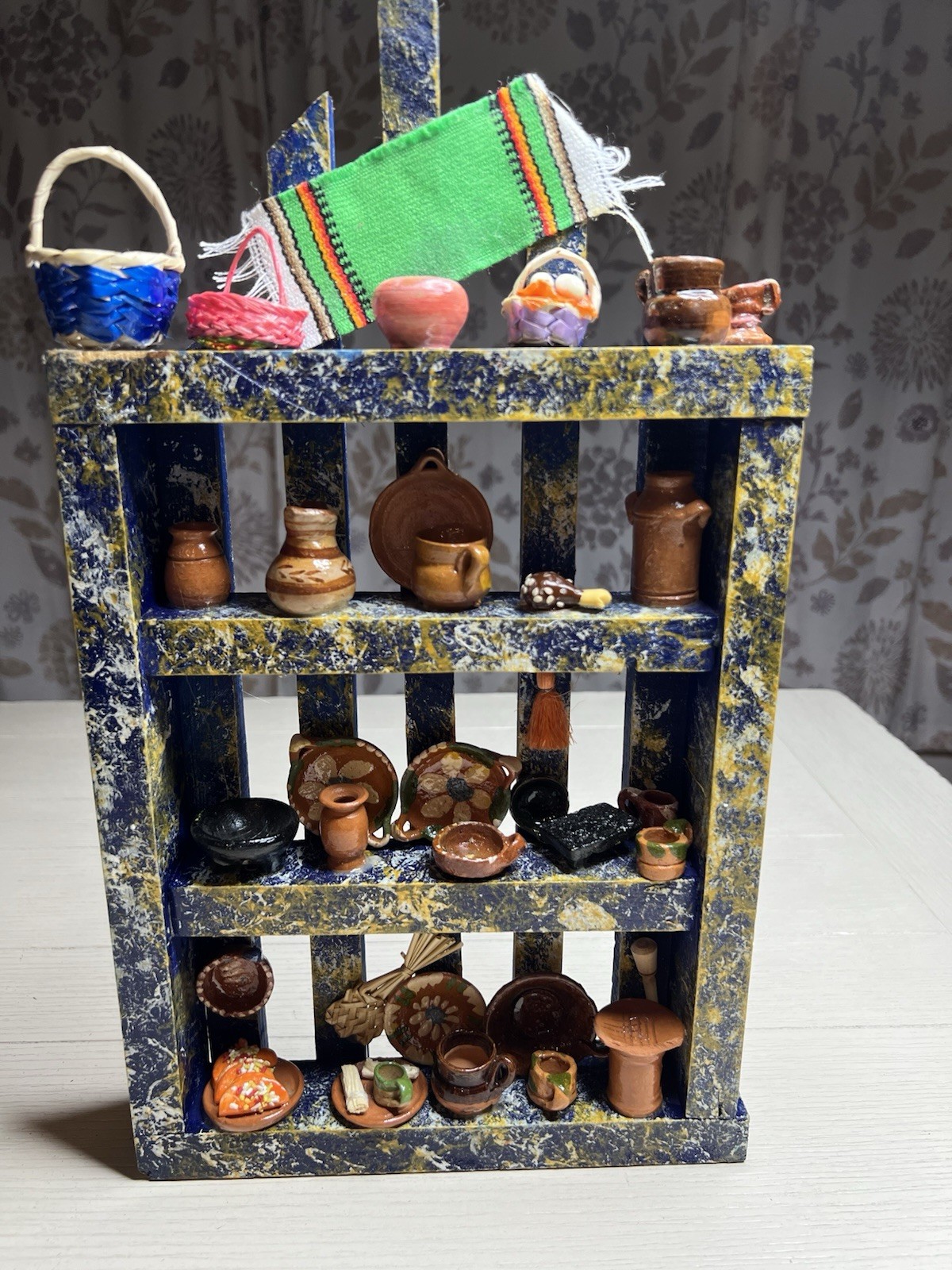 Mini  Mexican Pottery Kitchen Shelf  Diorama Wall Hanging 17” x 9.5”