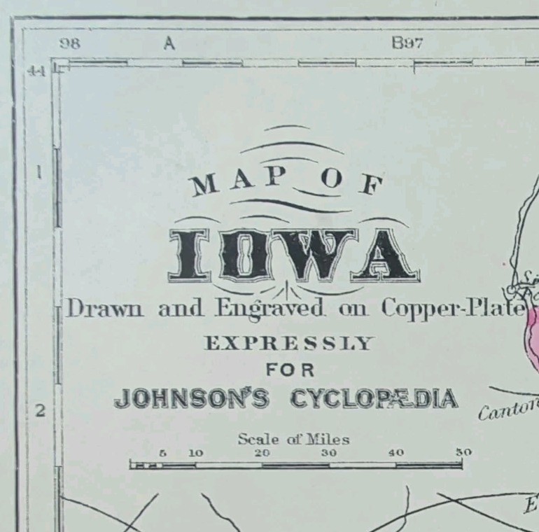 Antique 1885 IOWA Map ~ Authentic Old Original AJ JOHNSON COPPER PLATE