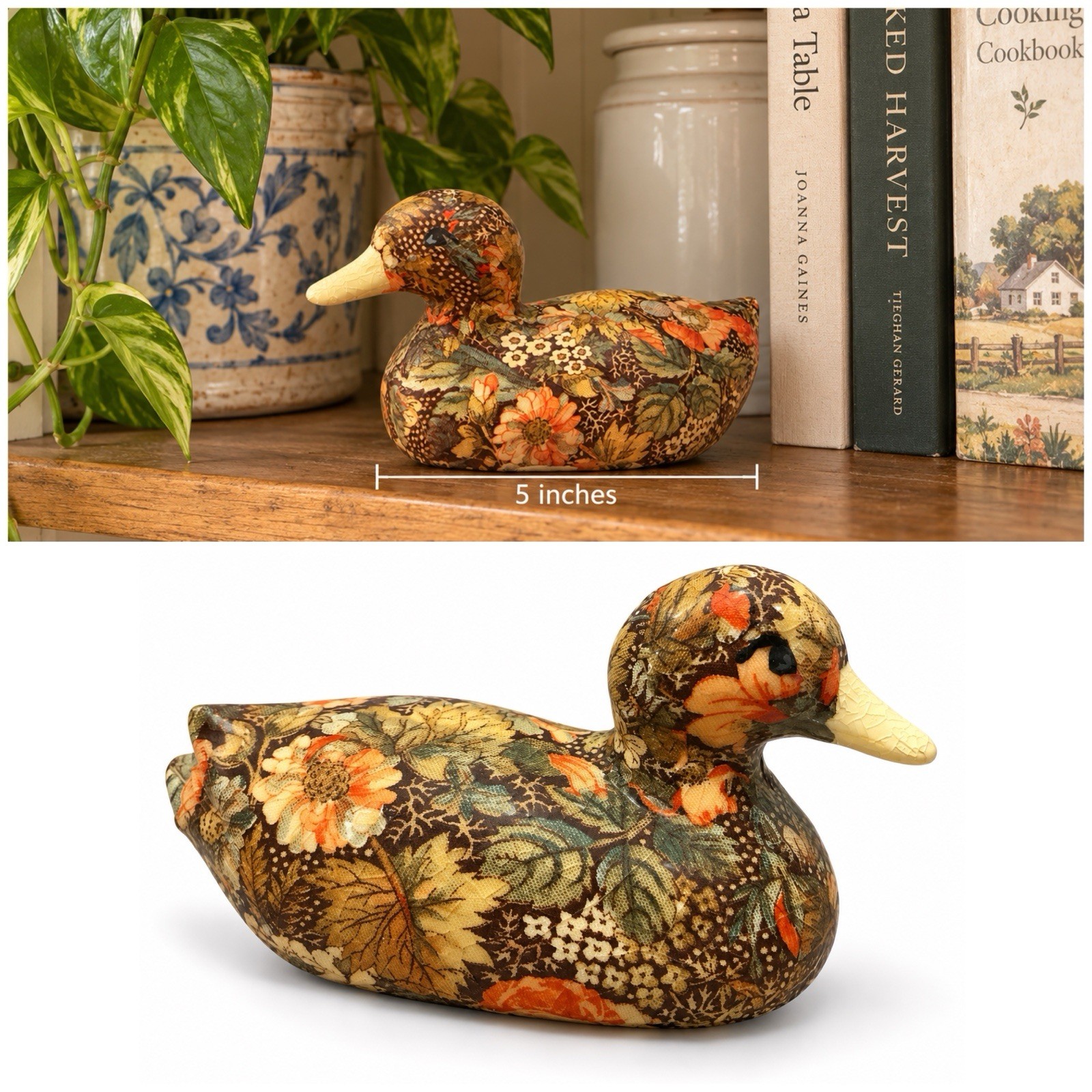 Vintage Floral Botanical Crackle Decoupage Duck 5” Figurine, Cottagecore Vintage Floral Botanical Crackle Decoupage Duck 5” Figurine, Cottagecore