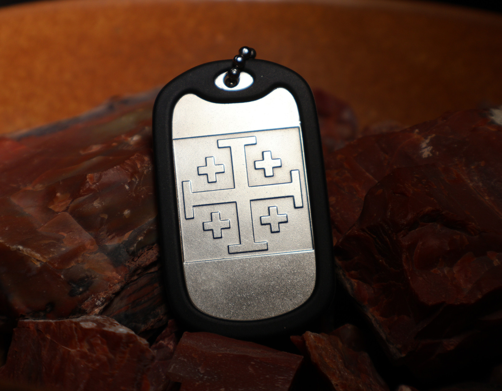 Jerusalem Cross Psalm 23:4 Deep Engraved Third Dogtag Jerusalem Cross Psalm 23:4 Deep Engraved Third Dogtag