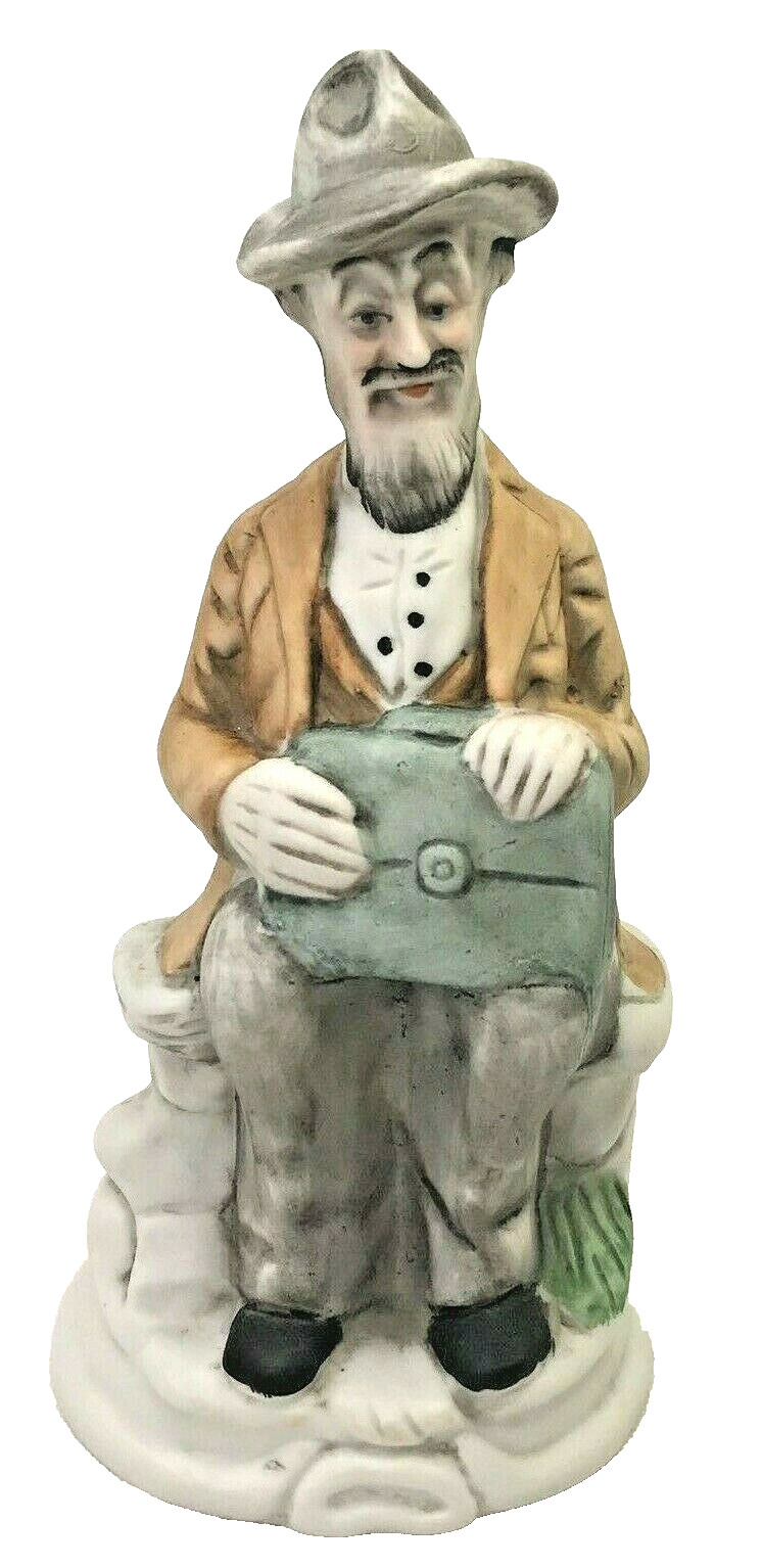 Old Man Grandpa Sitting On Bench With Briefcase Fine Porcelain Flambro Taiwan 