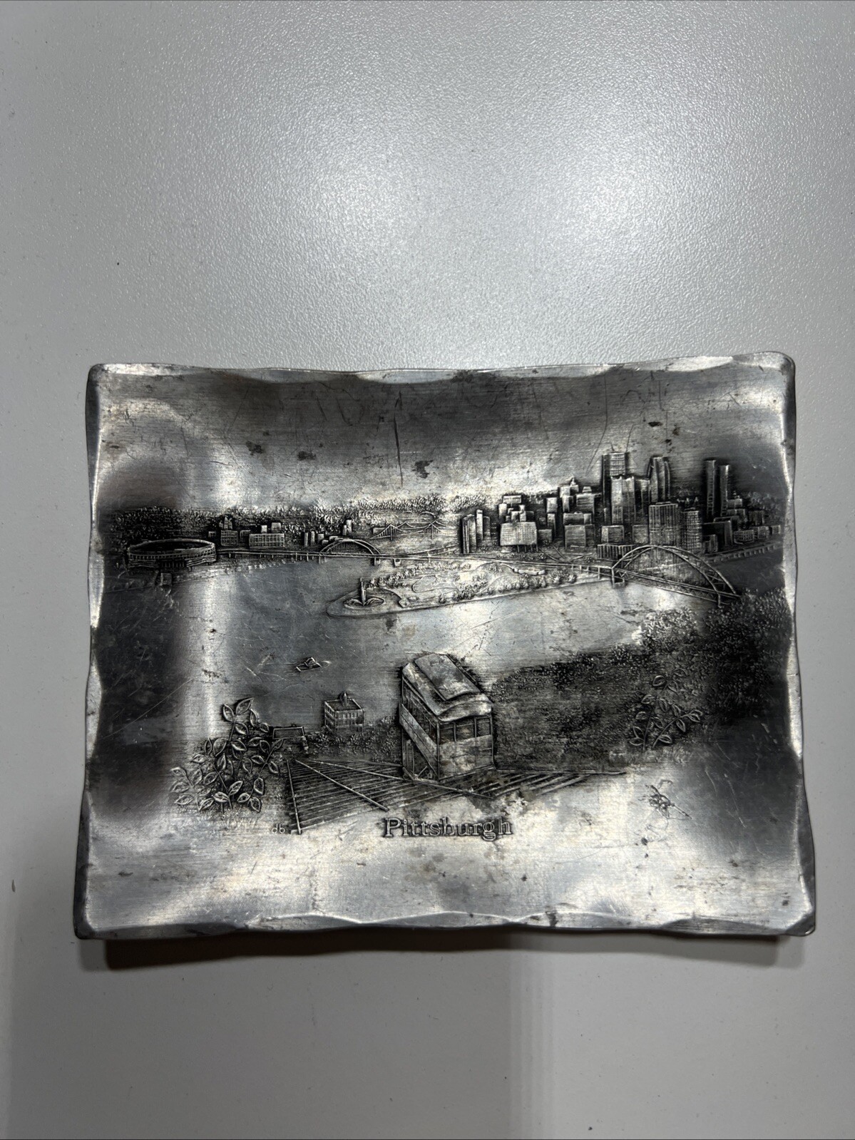 Vintage Wendall August Forge Handmade Metal Pittsburgh Skyline Duquesne Ash Tray