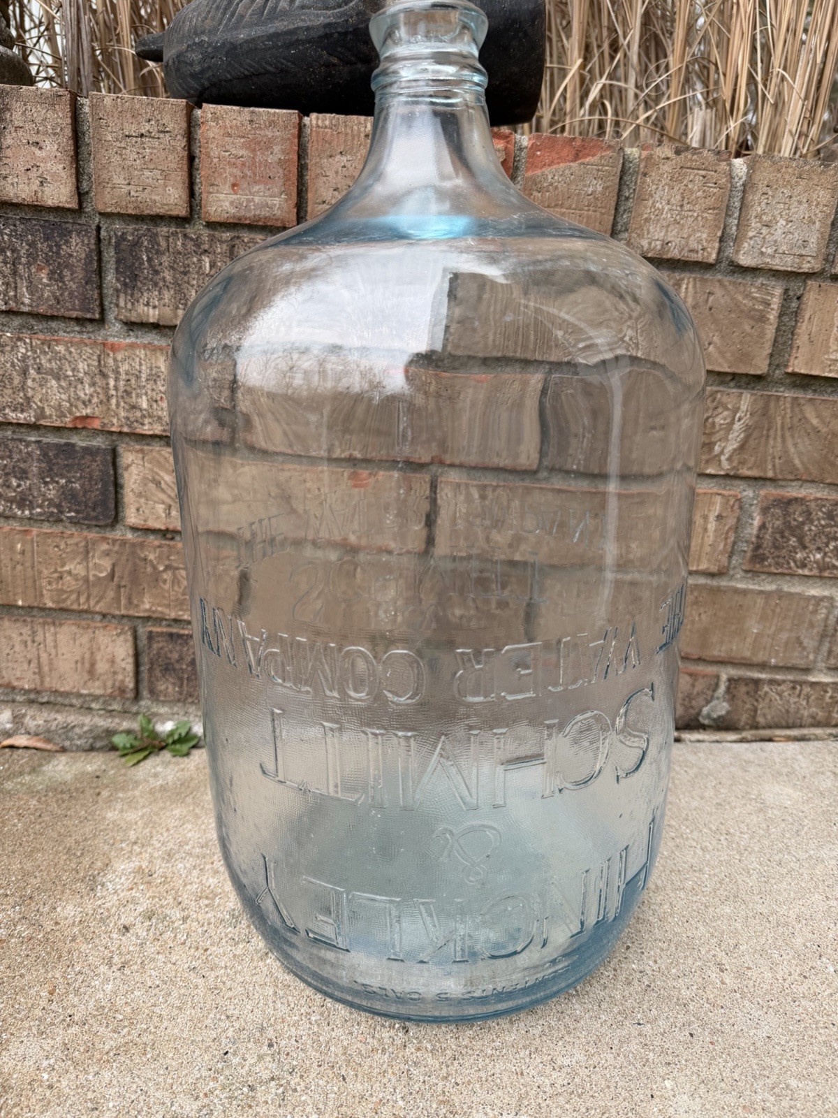 Vtg Hinckley & Schmitt 5 Gallon Glass Water Bottle in Wooden Crate Chicago ILL