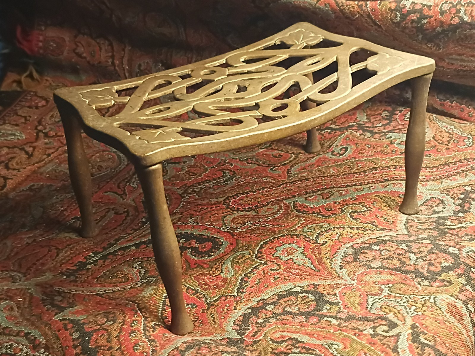 Antique Arts & Crafts English Brass Tall Legged Trivet