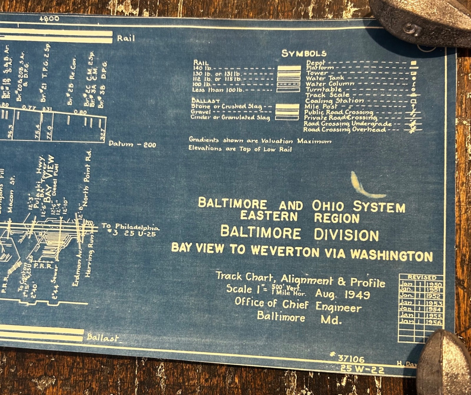 Rare 1949 Track Cart BLUEPRINT Map BALTIMORE and OHIO B & O RAILROAD 6” X 110” Rare 1949 Track Cart BLUEPRINT Map BALTIMORE and OHIO B & O RAILROAD 6” X 110”