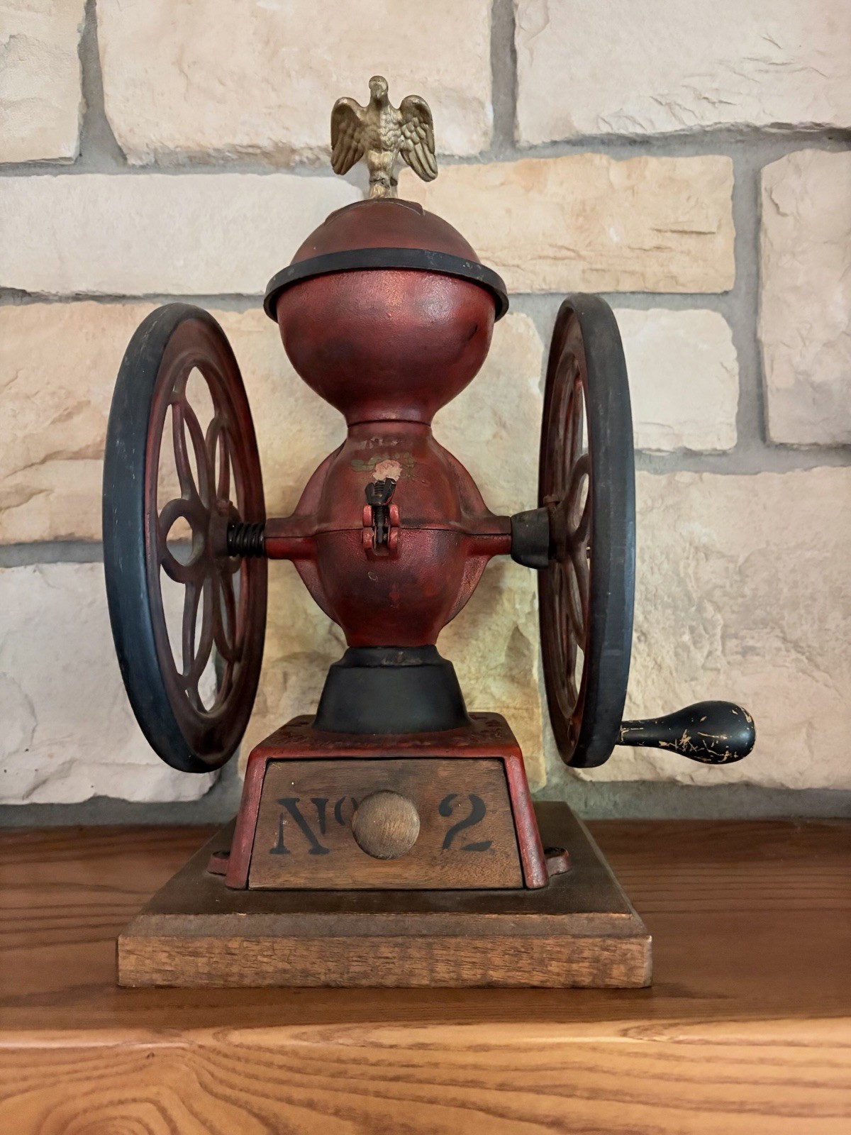 Antique Enterprise No. 2 Cast Iron Coffee Grinder Mill Red Paint Eagle Finial