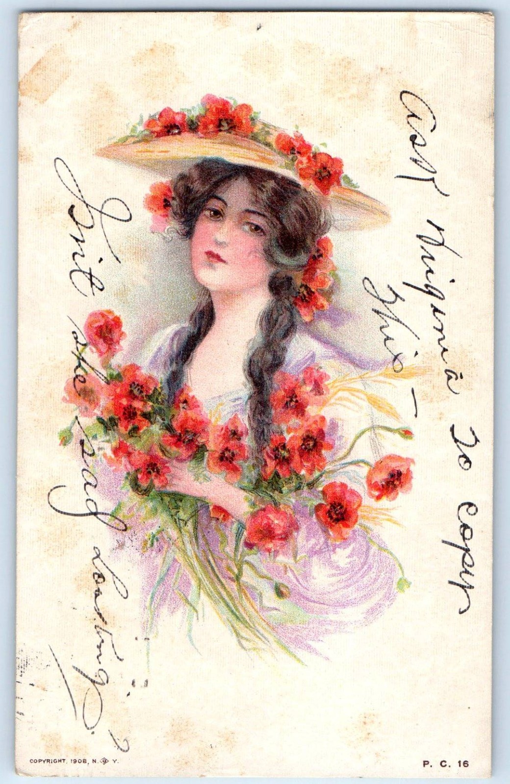 c1910's Pretty Woman With Floral Hat Poppies Flowers Frankfort Kentucky Postcard c1910's Pretty Woman With Floral Hat Poppies Flowers Frankfort Kentucky Postcard
