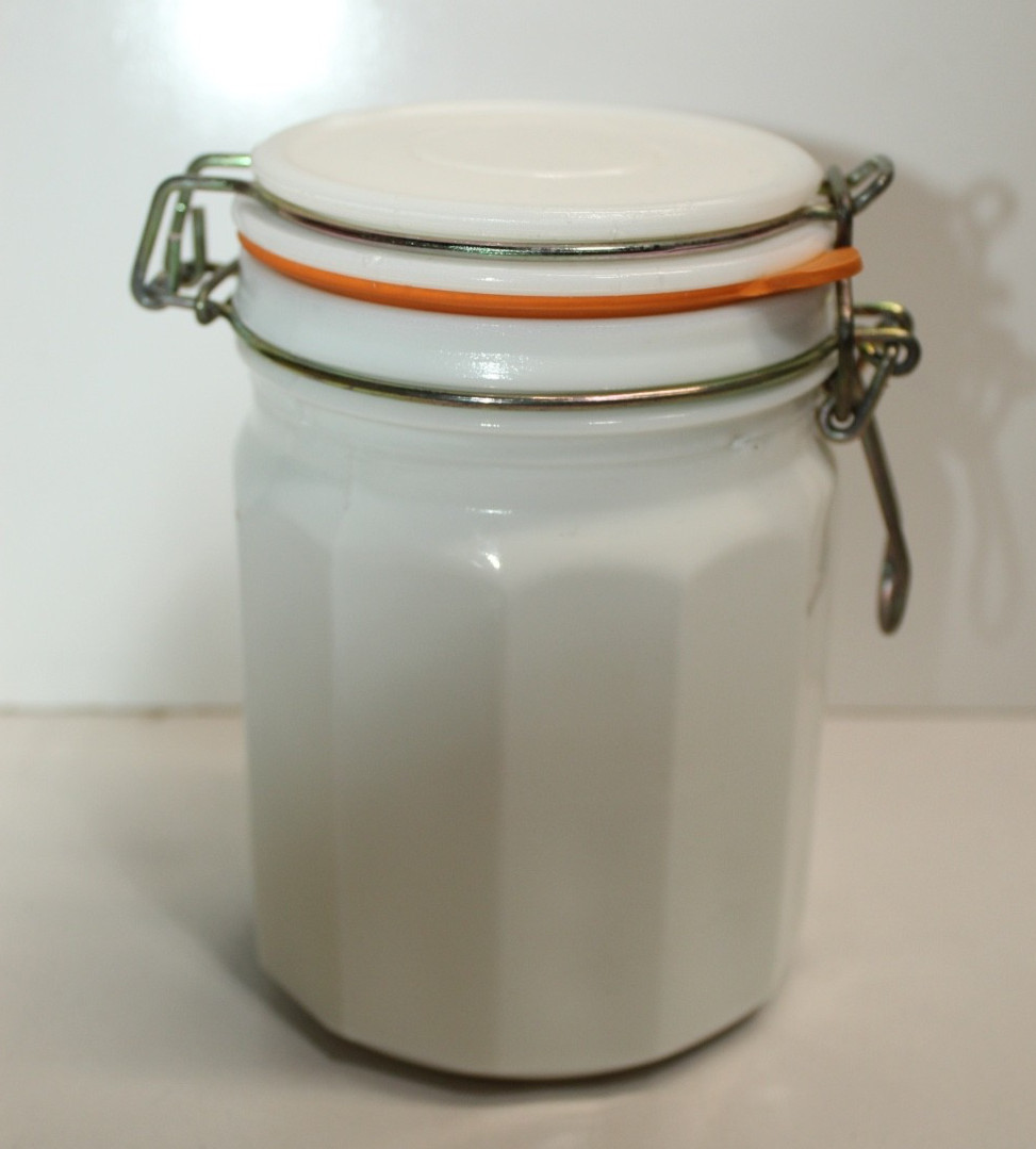 Vintage 12 Panel Milk Glass Wire Bale Jar 5 3/4” T 3 3/4” W