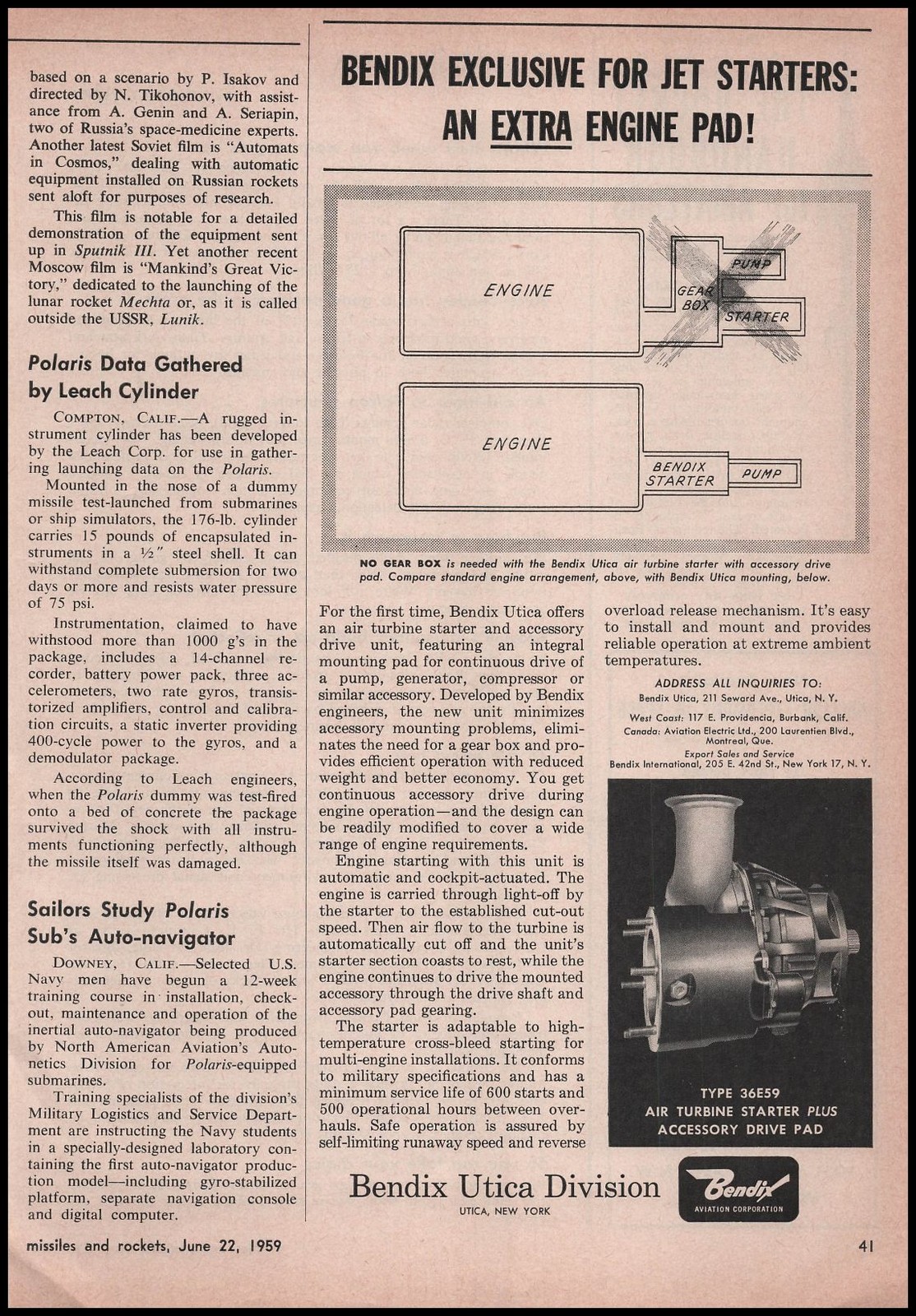 1959 Bendix Utica Division Photo Jet Engine Air Turbine Starter Diagram Print Ad