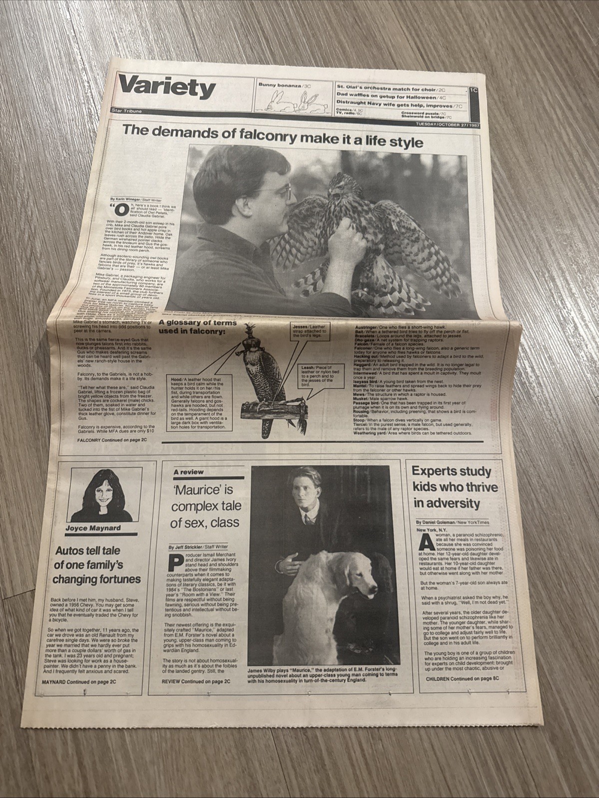1987 Star Tribune Variety Section Falconry Lifestyle Feature Joyce Maynard
