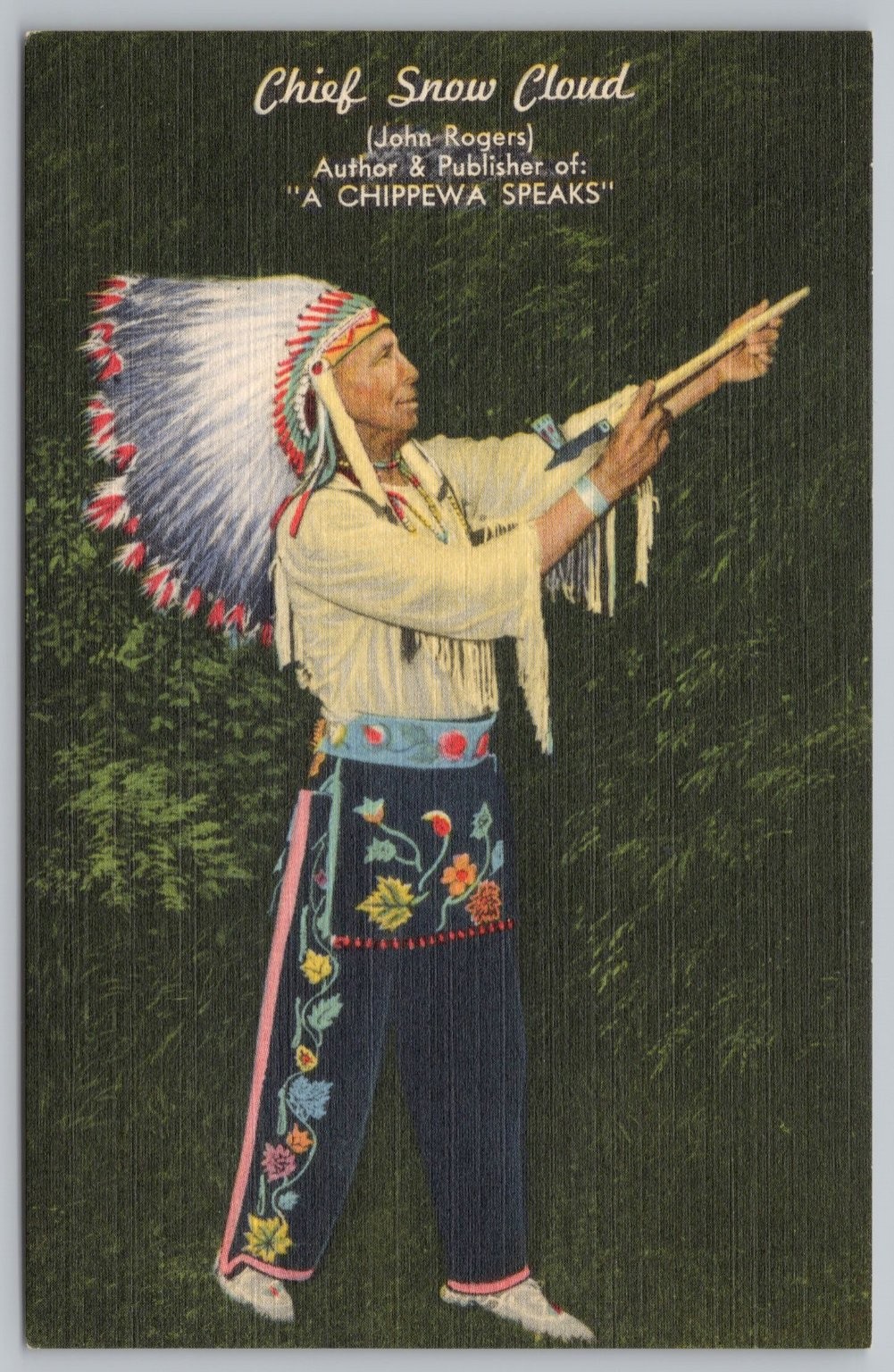 Chief Snow Cloud Chippewa Indian Northen Minnesota Linen Postcard Tichnor UNP Chief Snow Cloud Chippewa Indian Northen Minnesota Linen Postcard Tichnor UNP
