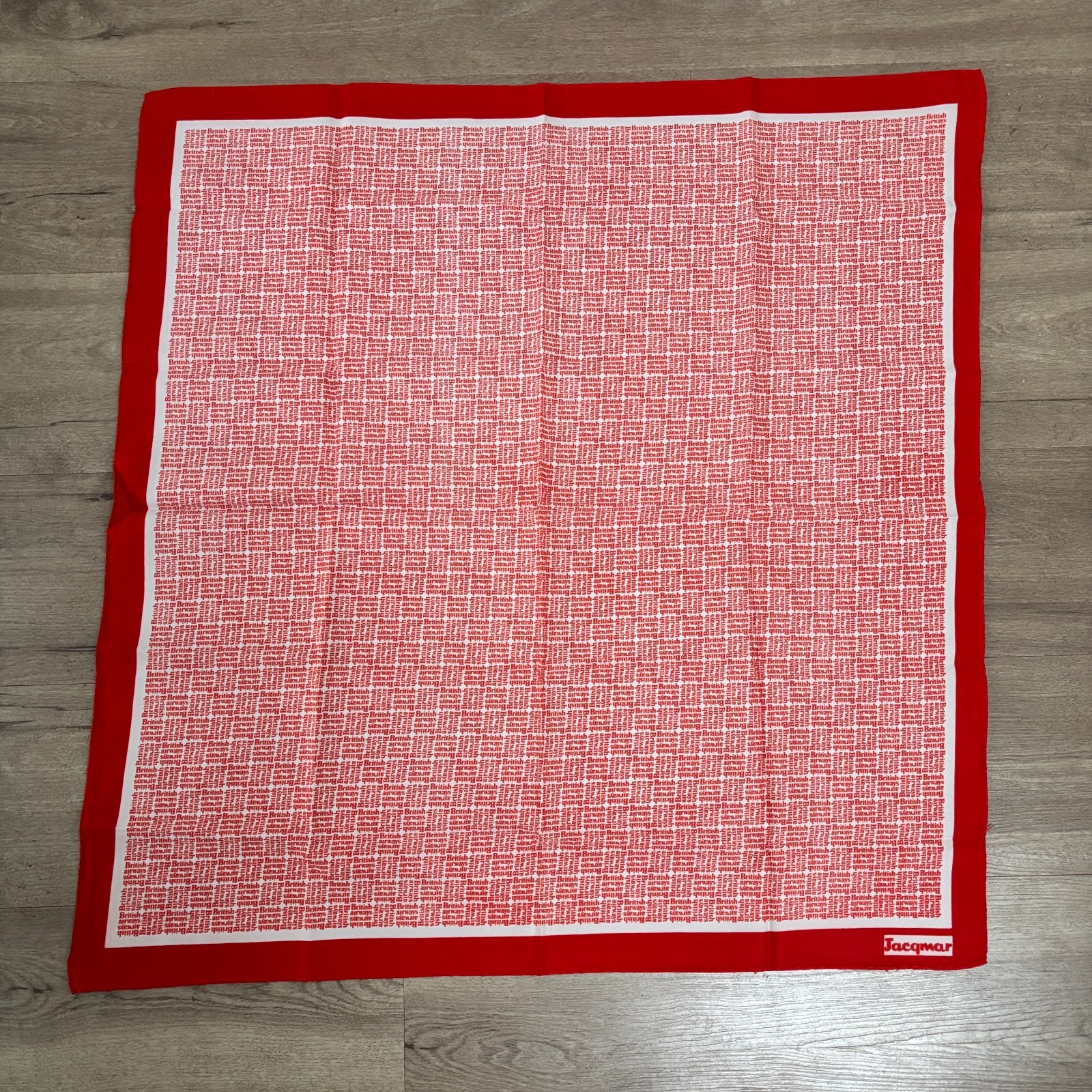 Vintage 1970s Jacqmar British Airways Cabin Crew uniform scarf in red and white