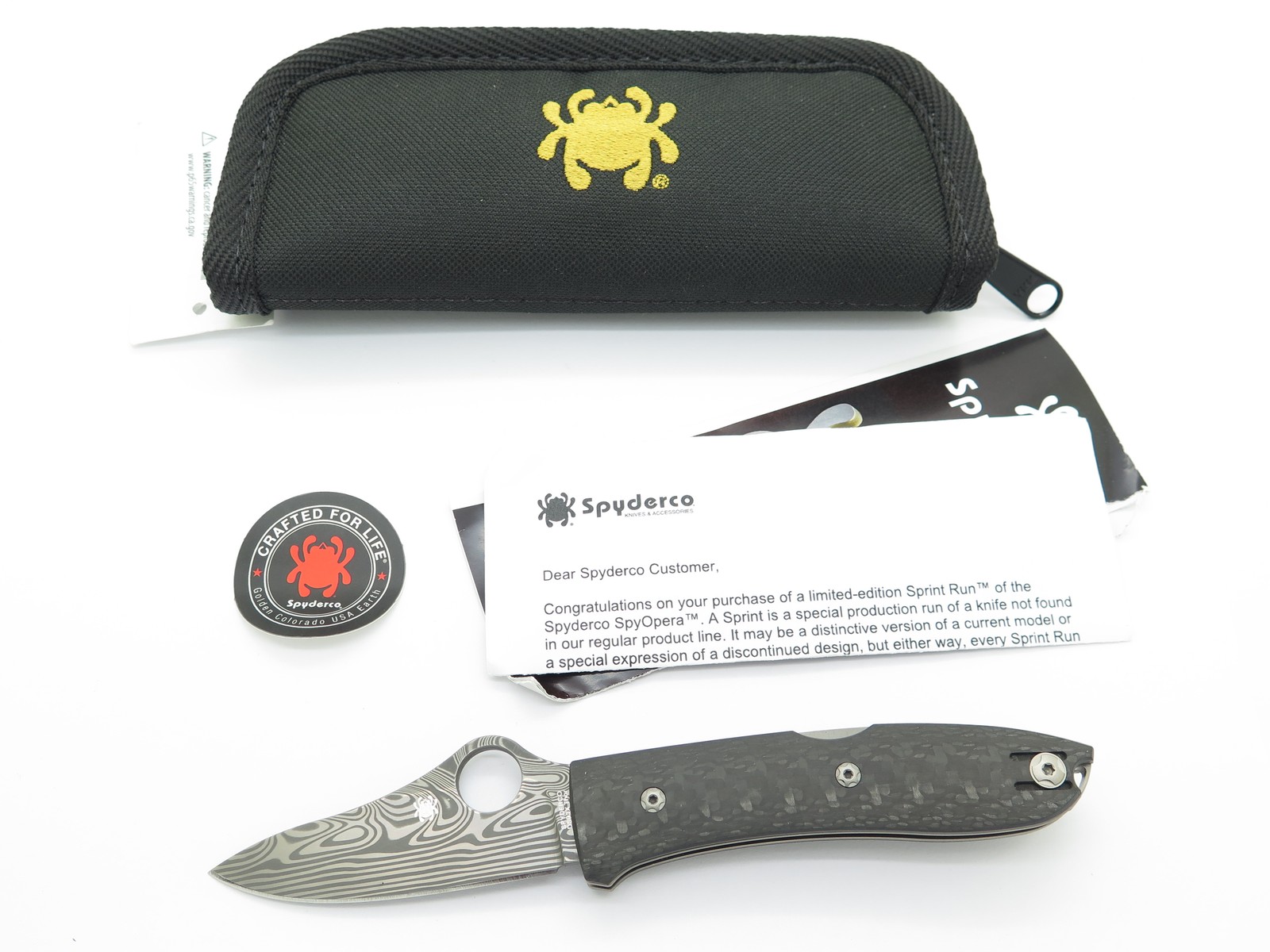 Spyderco Lionsteel C255CFPD Damascus Spyopera Carbon Italy Folding Pocket Knife Spyderco Lionsteel C255CFPD Damascus Spyopera Carbon Italy Folding Pocket Knife