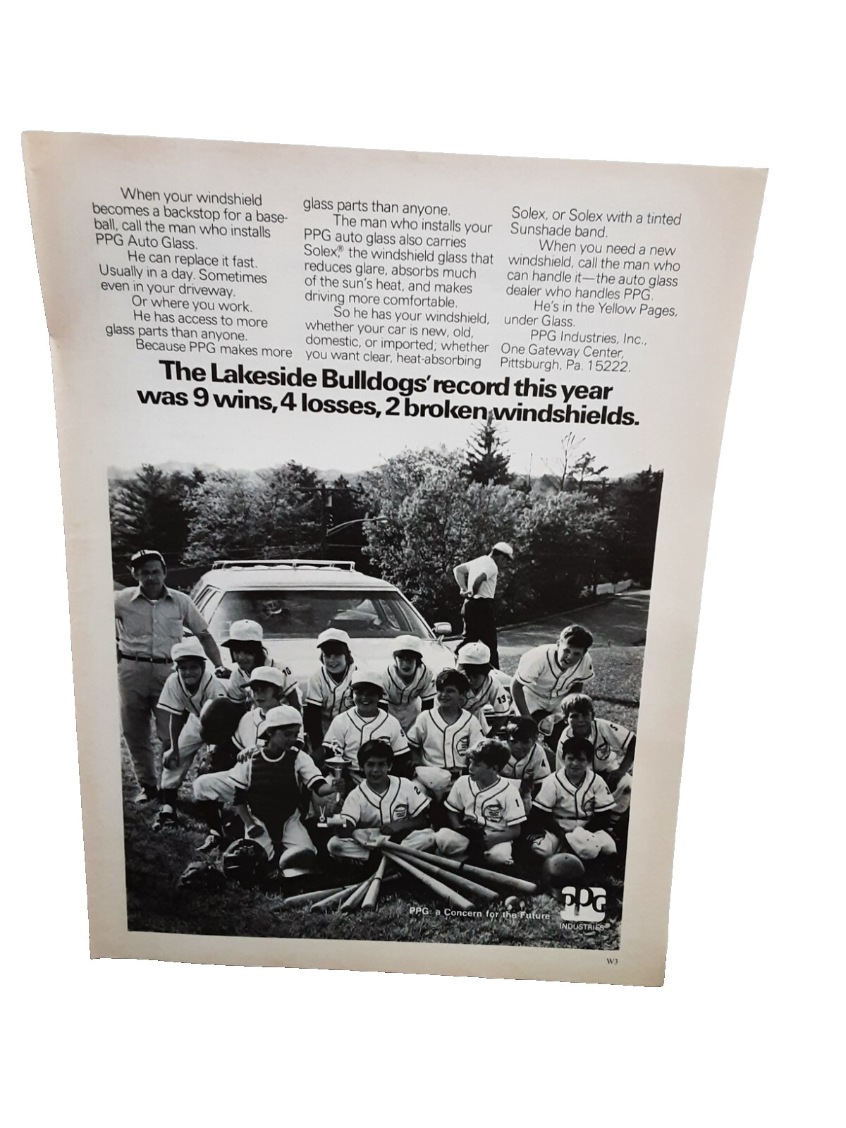1973 PPG Auto Glass Lakeside Bulldogs Baseball Team Original Print Ad 70s vtg