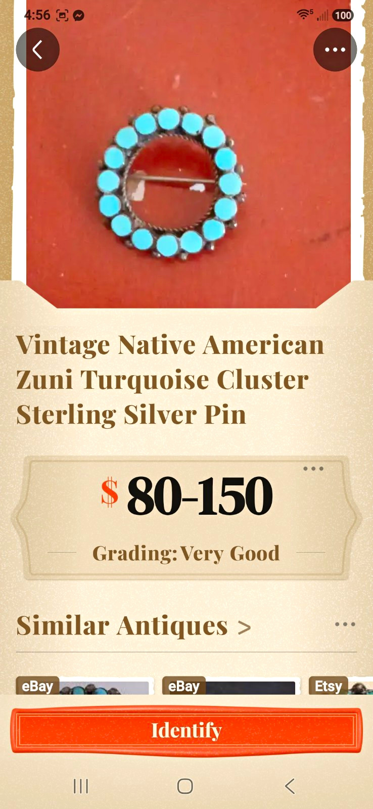 Vintage Zuni Native American Turquoise Cluster Sterling Silver Pin