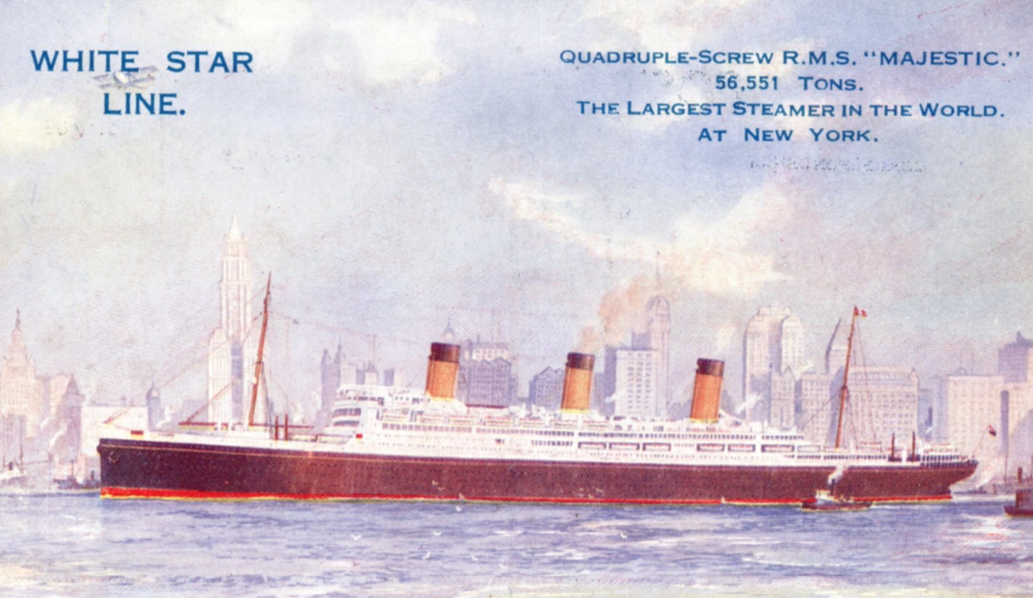 White Star Line RMS Majestic Steamer Ocean Liner Steamship Postcard White Star Line RMS Majestic Steamer Ocean Liner Steamship Postcard