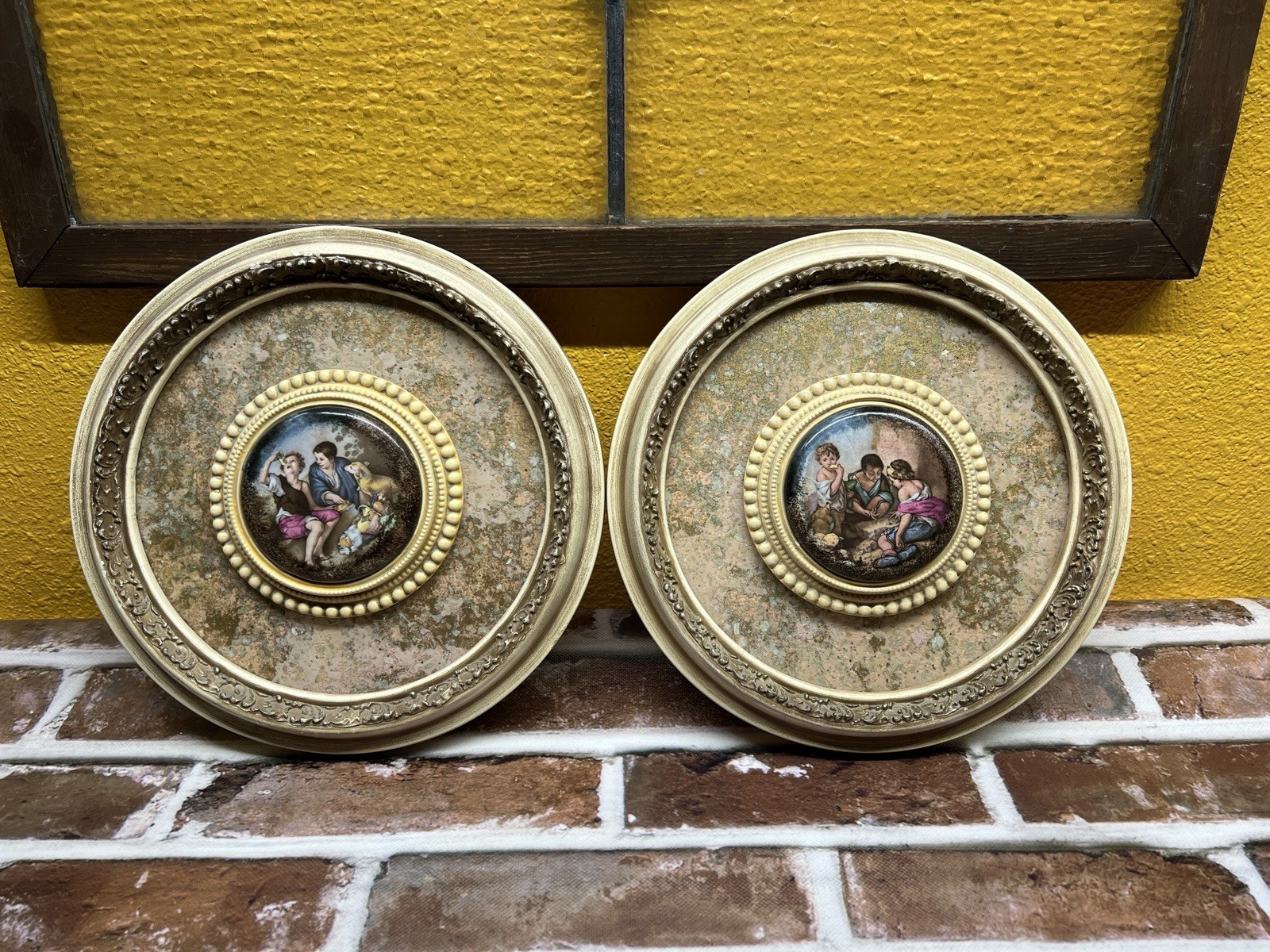 Vintage Andrew Kolb Neoclassical Mother of Pearl Gold Leaf Wall Plaques Pair