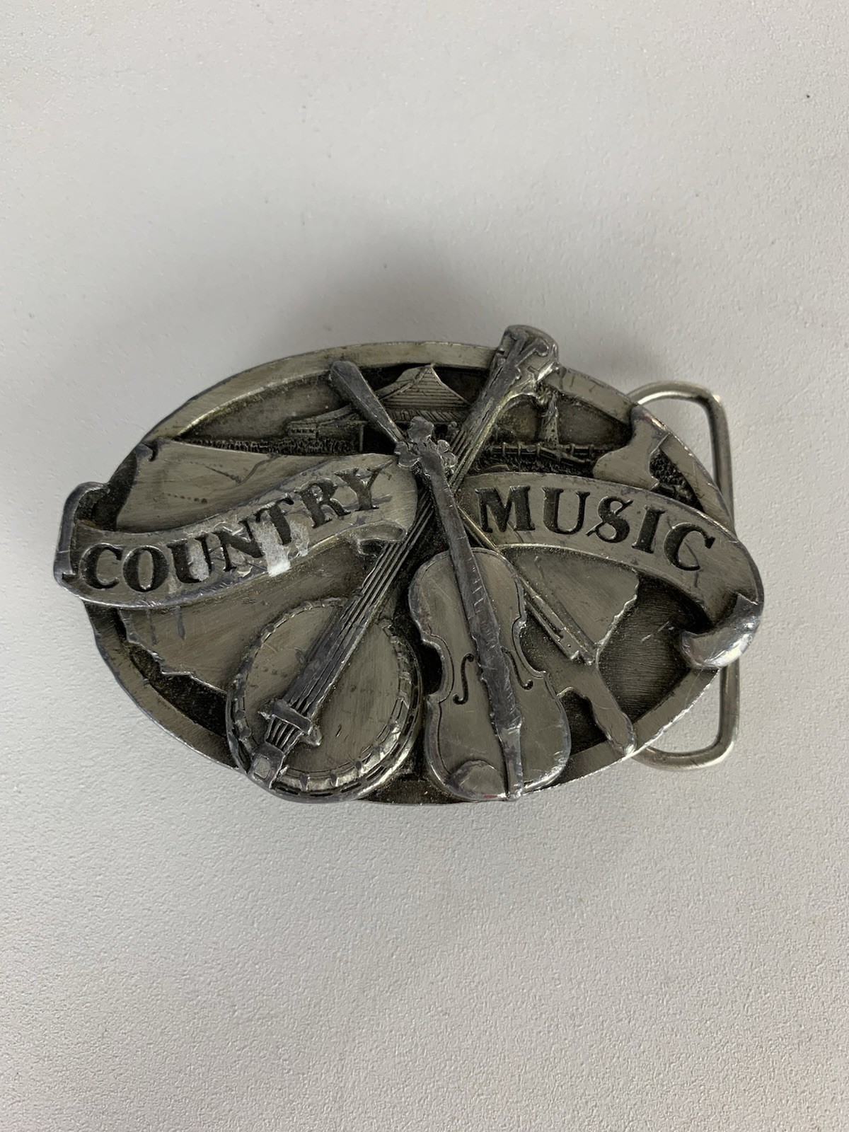 VTG 1984 Belt Buckle Country Music Siskiyou E-29 Oregon USA Guitar & Banjo Logo