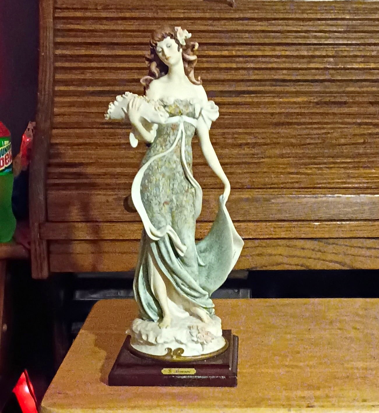 Resin Woman Lady Figurine Painted White Beige Art Theme on Base
