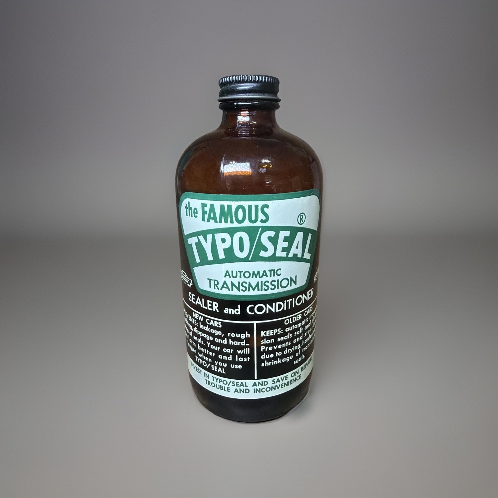 VTG The Famous TYPO/SEAL Sealer Glass Pint - Noble Oil Jacksonville, FL RARE HTF