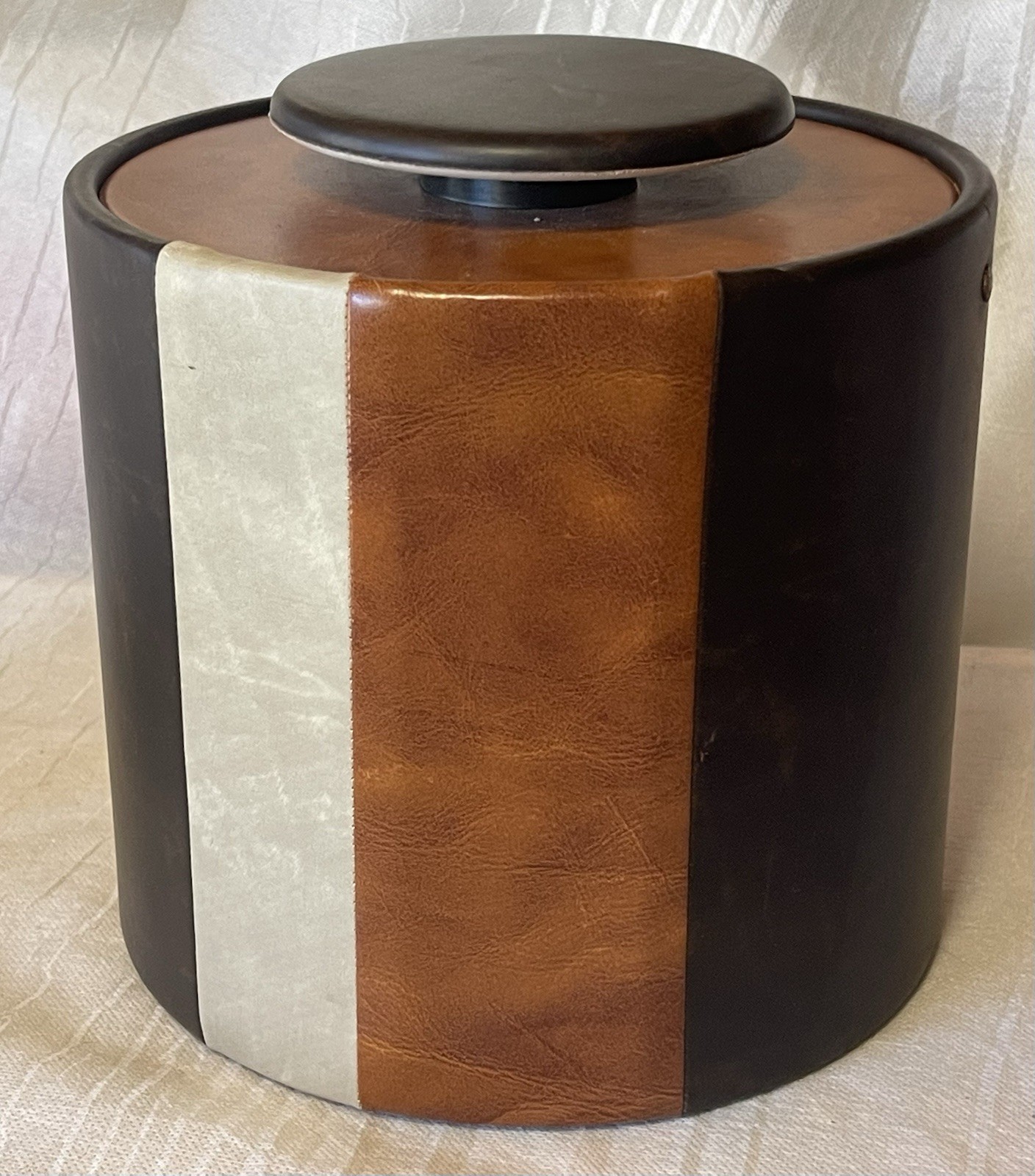 Vintage Elmar Mfg. MCM Ice Bucket  Brown Faux Leather Retro Mid Century Modern