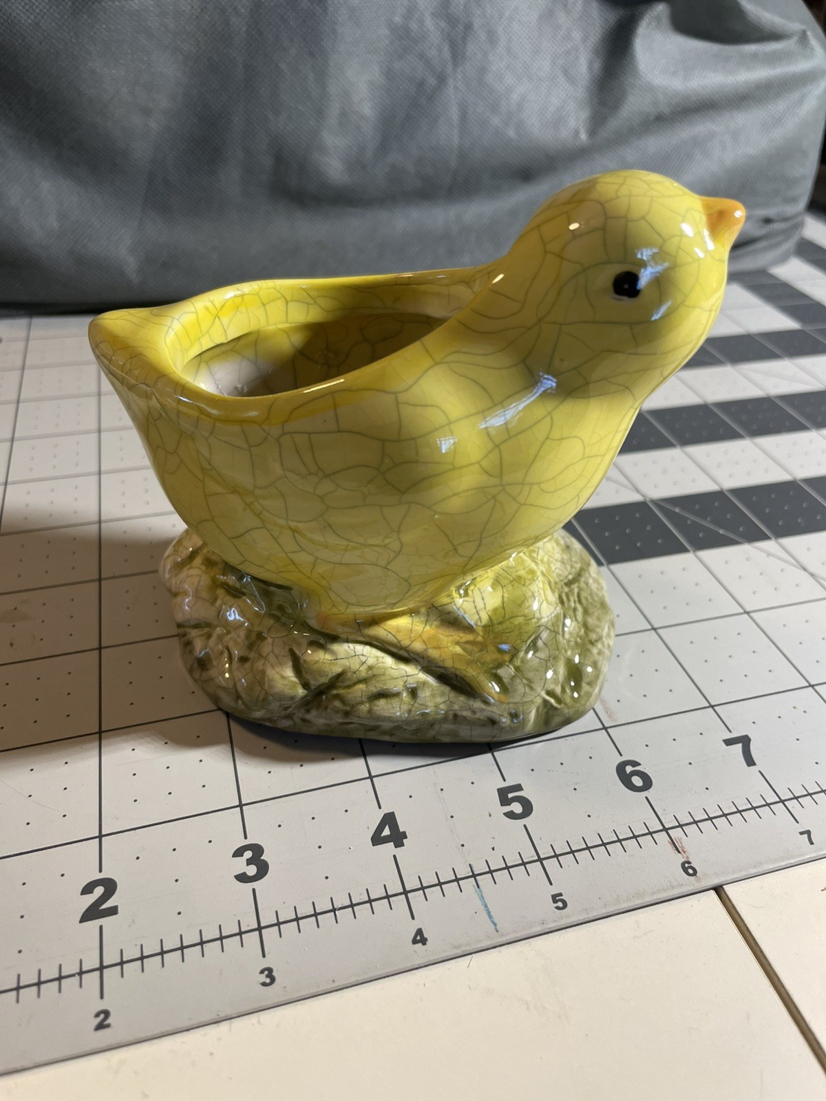 Vintage Crackle Throughout Ceramic Baby Chik Planter 5” Wide X 3” Deep X4.5” Tal