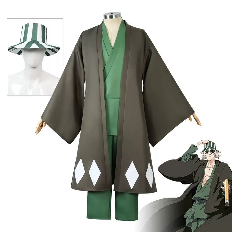 Japanese anime Animation Bleach Urahara Kisuke Cosplay Costume with hat Japanese anime Animation Bleach Urahara Kisuke Cosplay Costume with hat