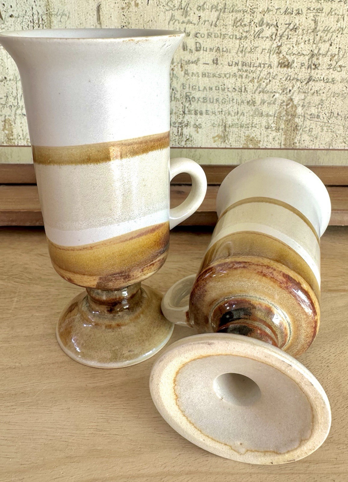 2 VTG Handcrafted/HandPainted MCM Otagiri Pedestal StonewareMugs Earthtone Japan 2 VTG Handcrafted/HandPainted MCM Otagiri Pedestal StonewareMugs Earthtone Japan